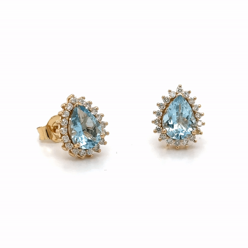 Pendiente Aguamarina Con Diamantes En Oro Amarillo De 14 Kates 2.14 Ct.