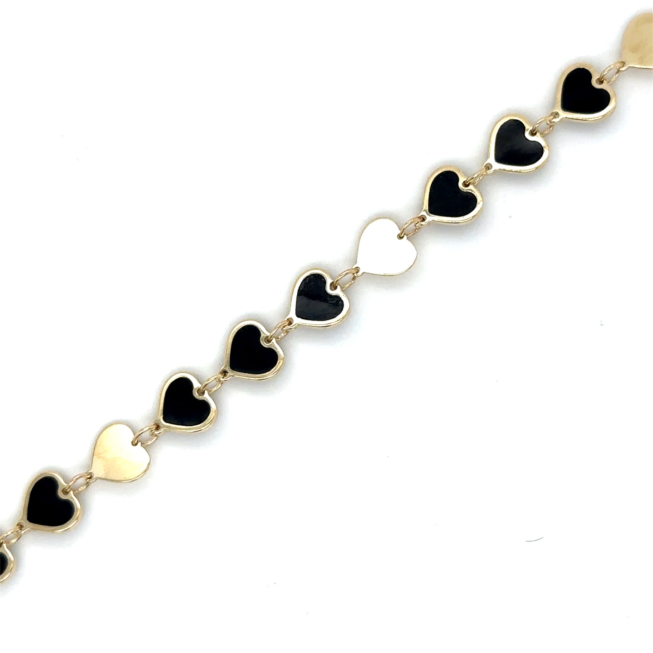 Pulsera Con Corazón De Ónix Negro En Oro Amarillo De 14 K De   TCW.