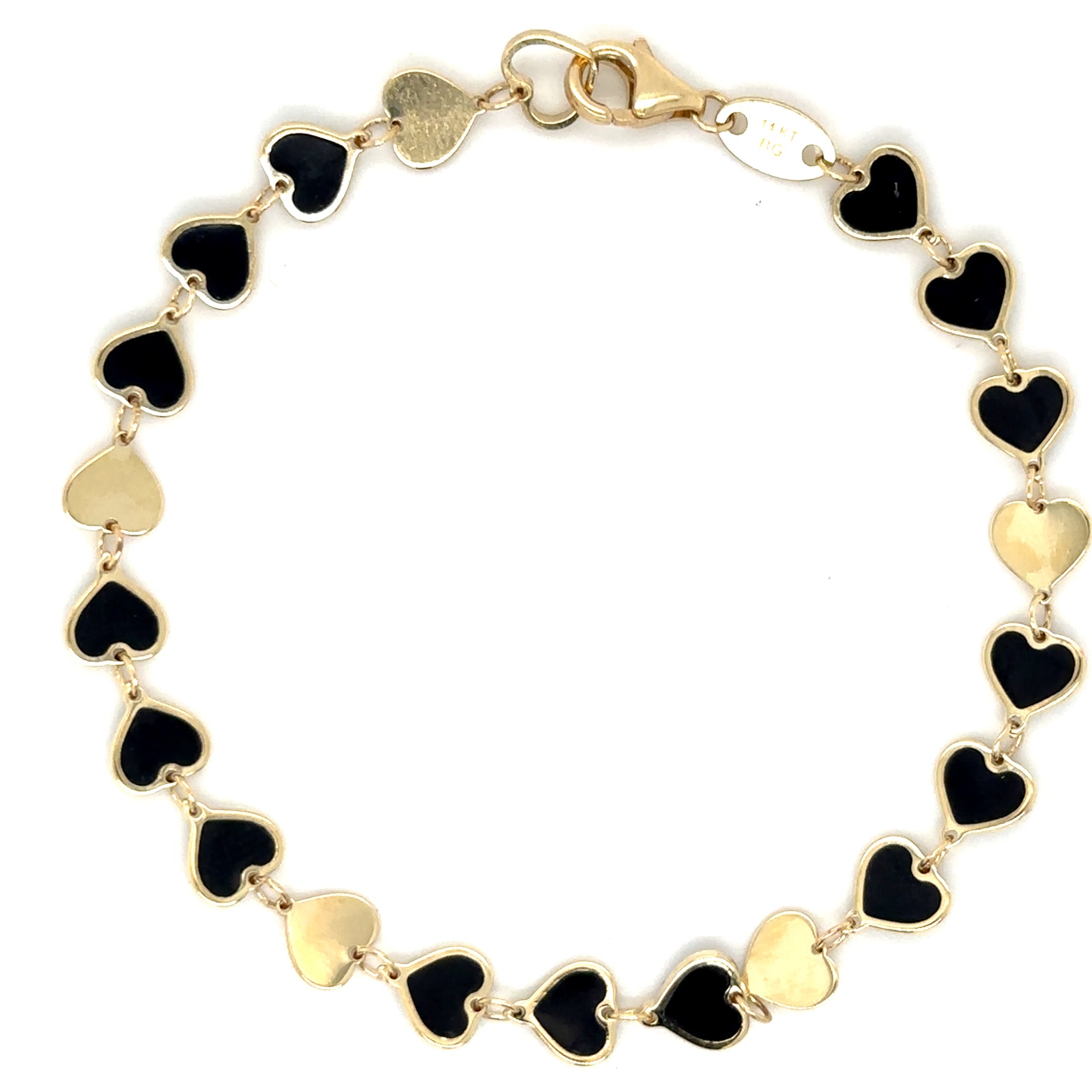 Pulsera Con Corazón De Ónix Negro En Oro Amarillo De 14 K De   TCW.