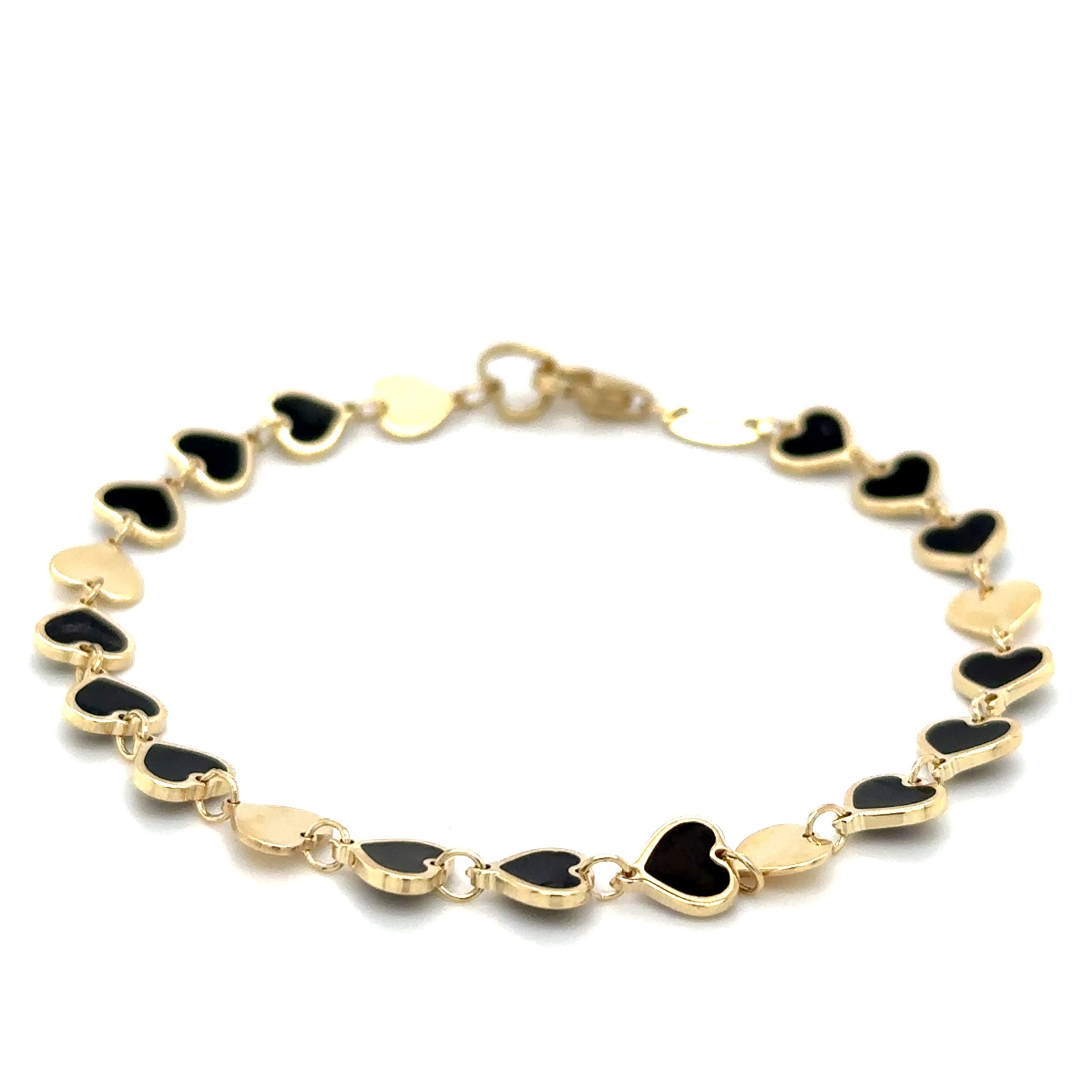 Pulsera Con Corazón De Ónix Negro En Oro Amarillo De 14 K De   TCW.