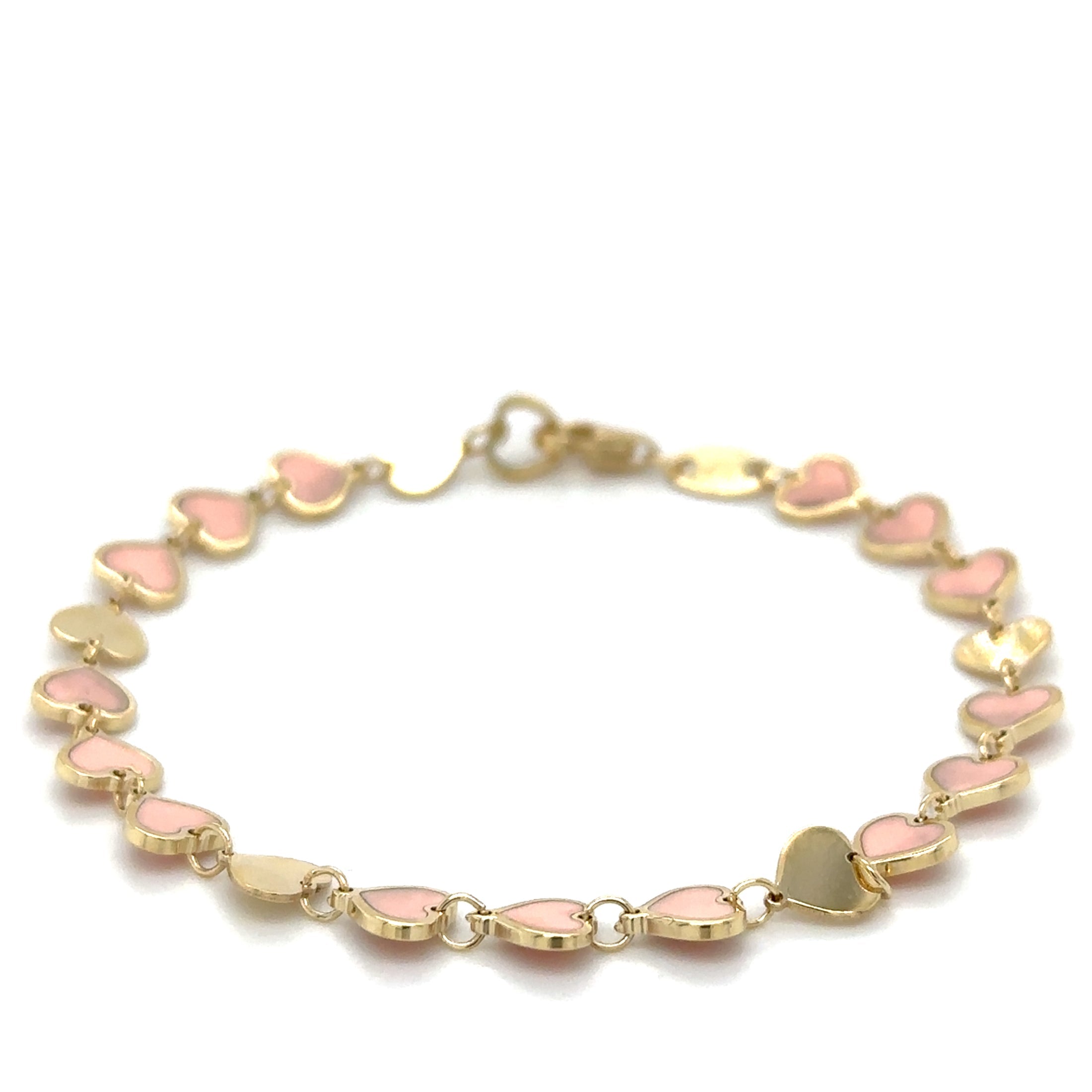 Pulsera Con Corazón De Ópalo Rosa En Oro Amarillo De 14 K De   TCW.