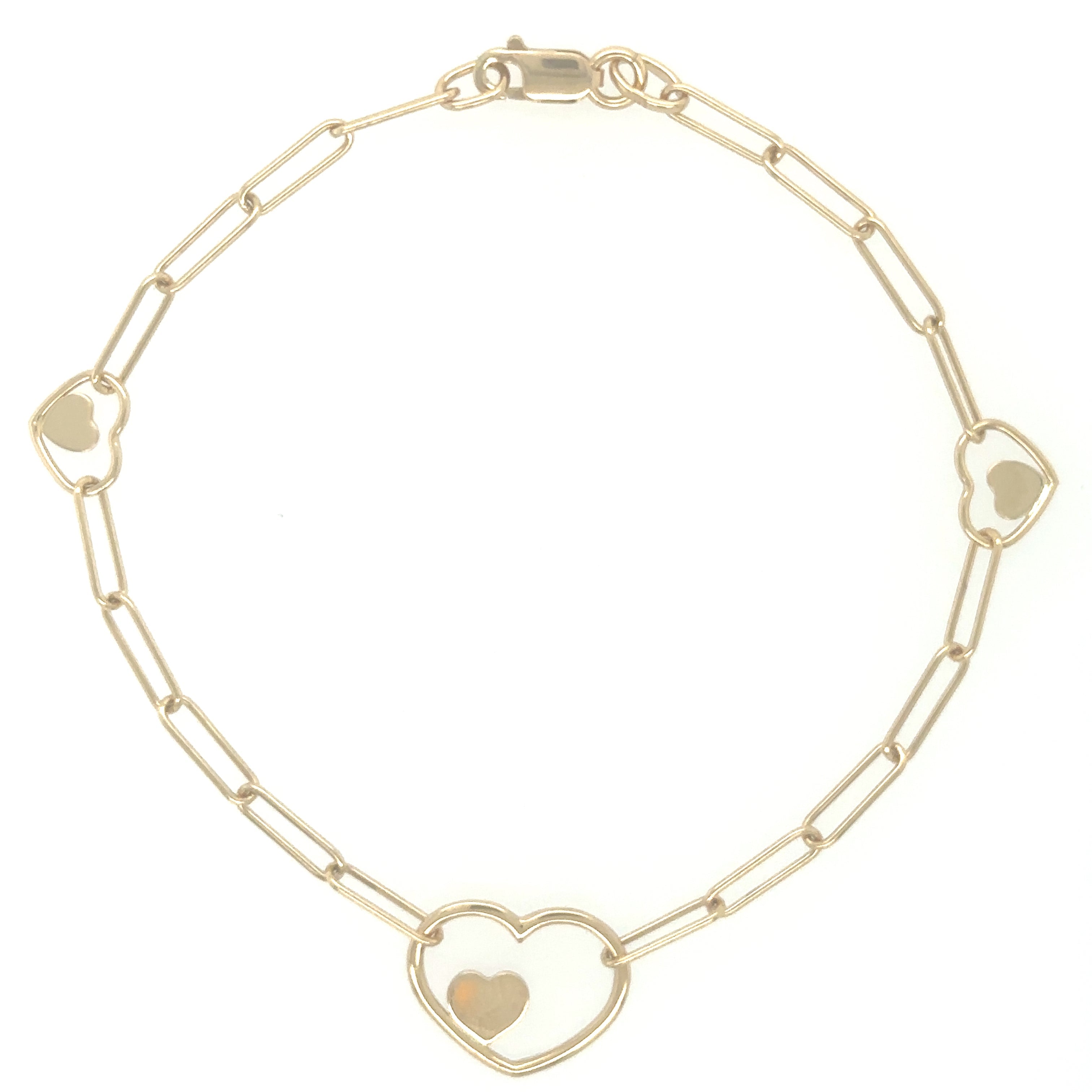 Pulsera De Corazón De Paperclip De Oro Amarillo De 14Kt   2.7 G