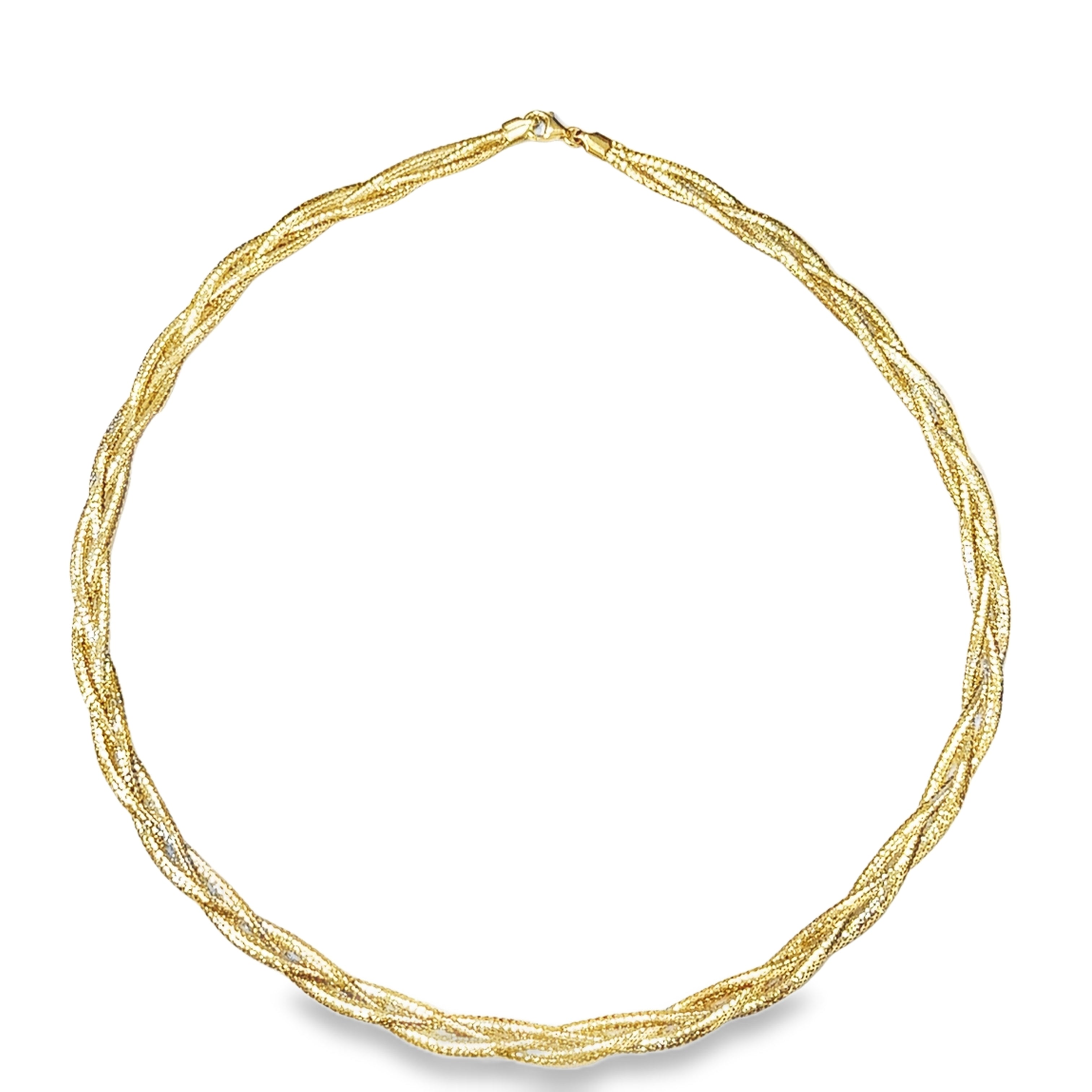 Collar Trenzado Elástico De Oro Amarillo De 14Kt