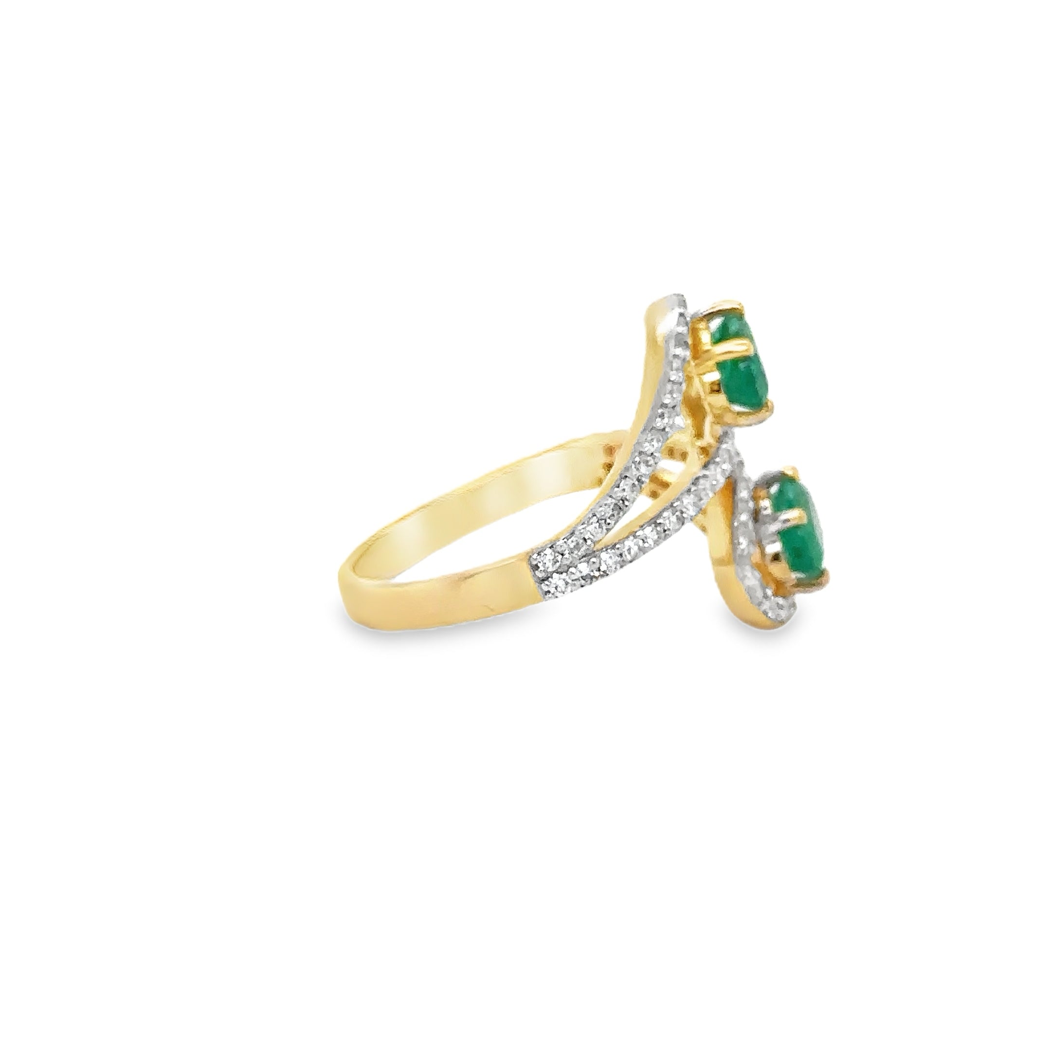 Anillo De Oro Amarillo De 14Kt Con Esmeralda Y Diamantes, 1.32 CT