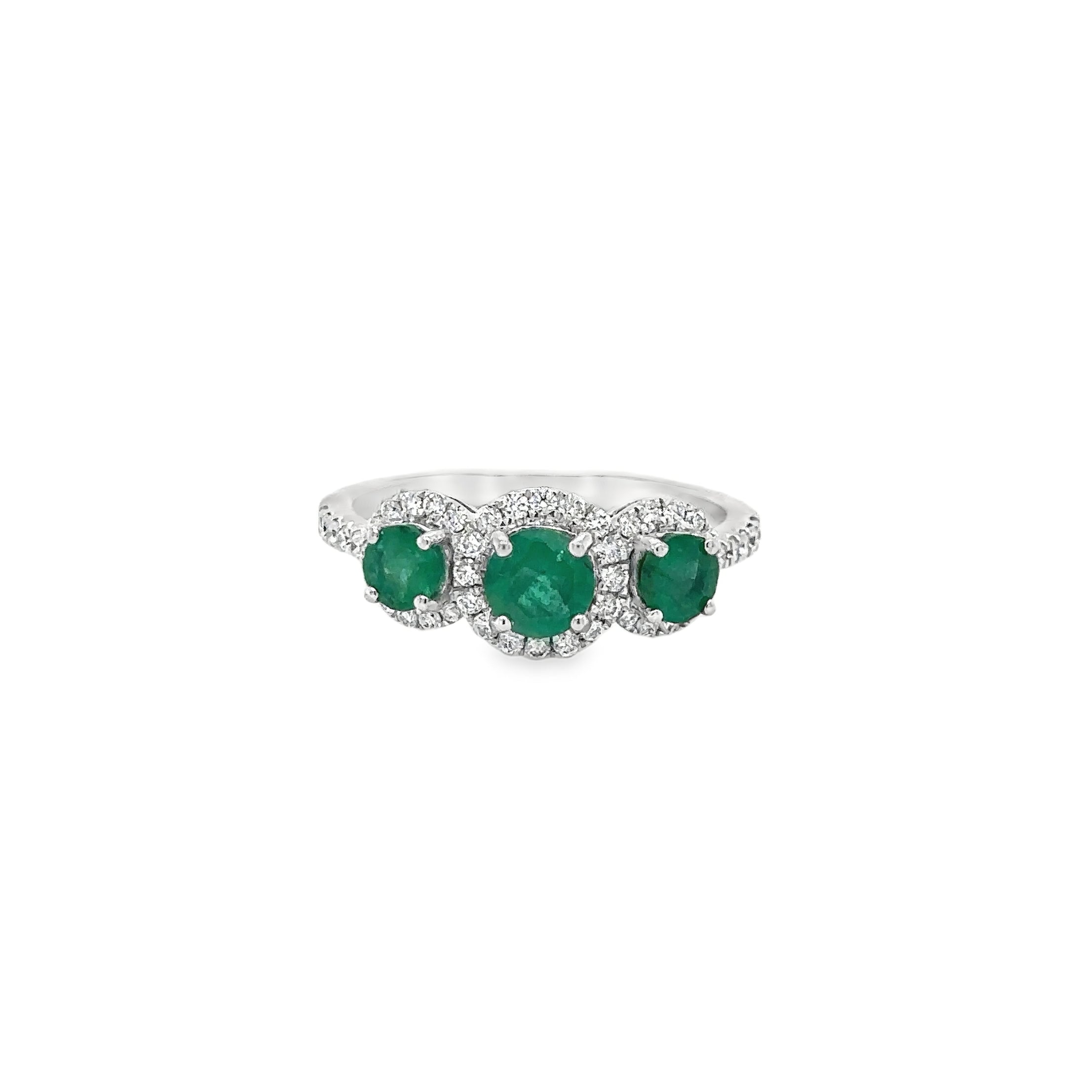 Anillo De Oro Blanco De 14 Kt Con Esmeralda Y Diamantes, 1.24 CT