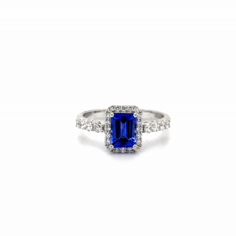 Anillo Tanzanita Y Diamantes De Oro Blanco De 14 Kt 1.53 Ct.