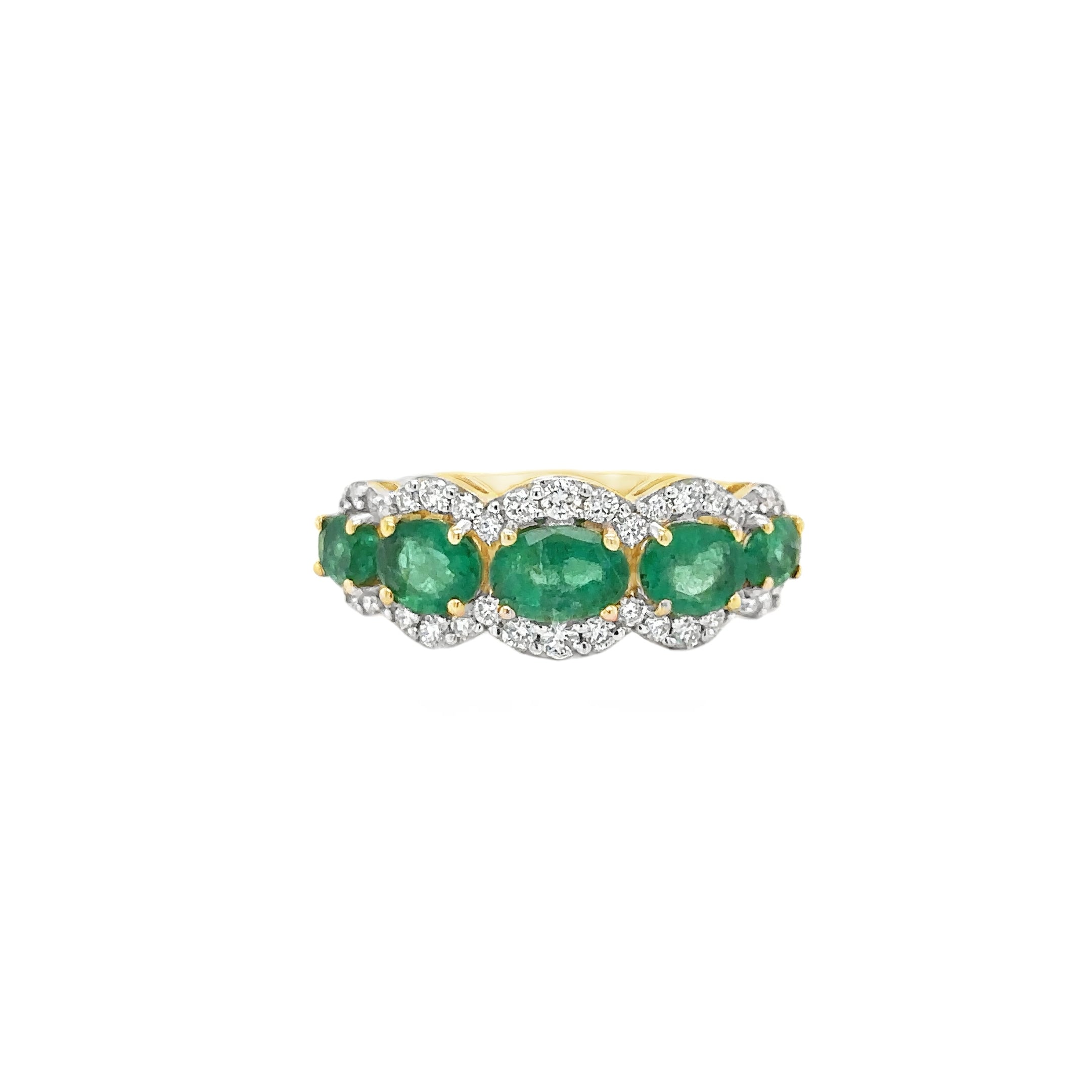 Anillo De Oro Amarillo De 14Kt Con Esmeralda Y Diamantes, 1.73 CT