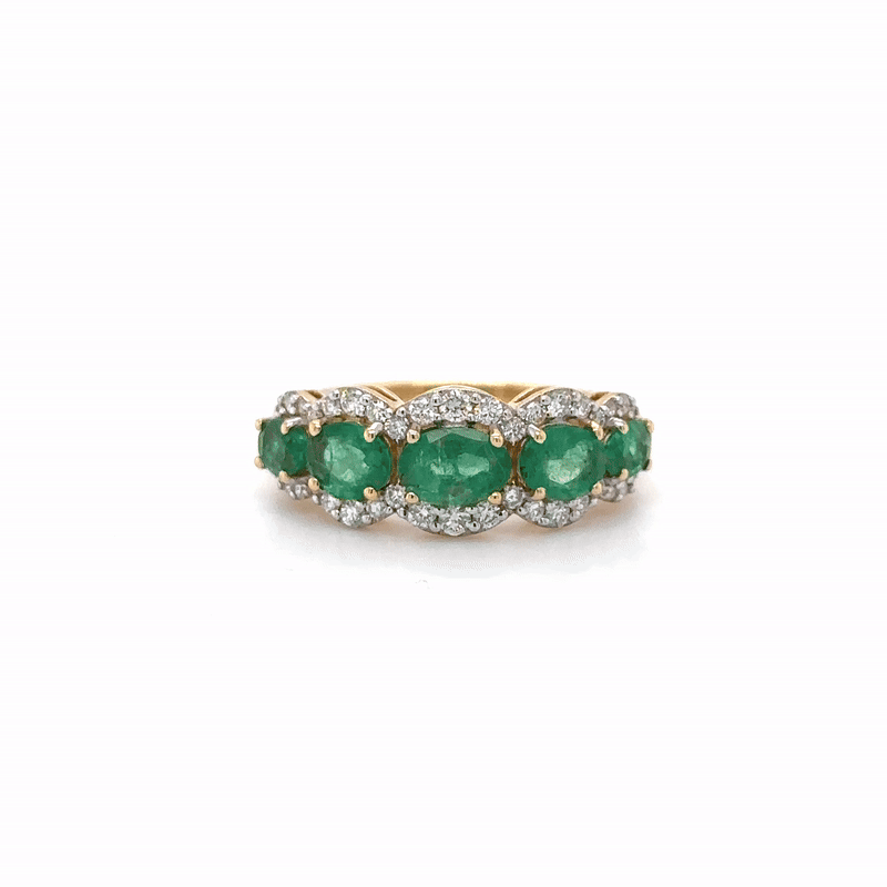 Anillo De Oro Amarillo De 14 Quilates Con Esmeraldas Y Diamantes 1.73 Ct.