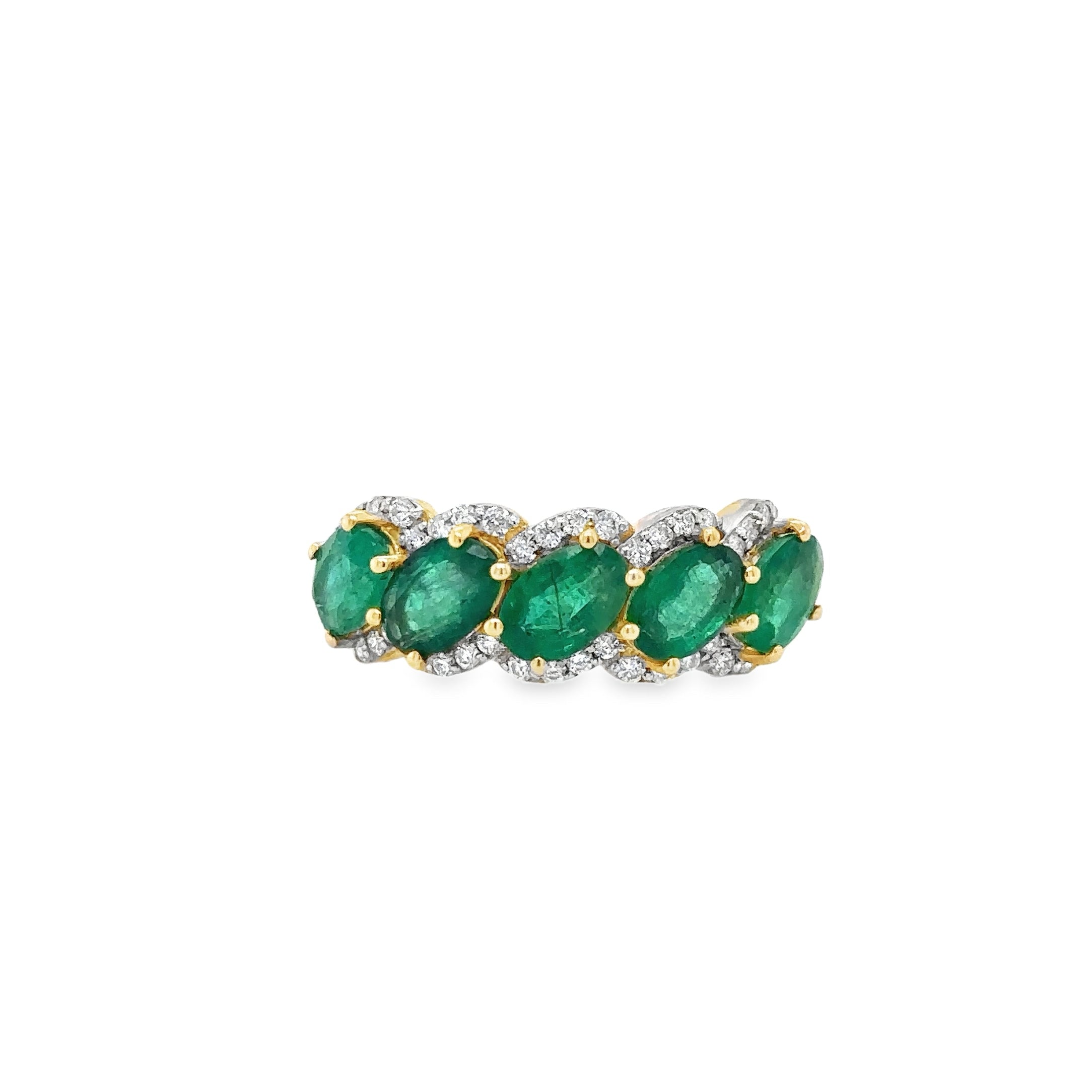 Anillo De Oro Amarillo De 14Kt Con Esmeralda Y Diamantes, 2.95 CT