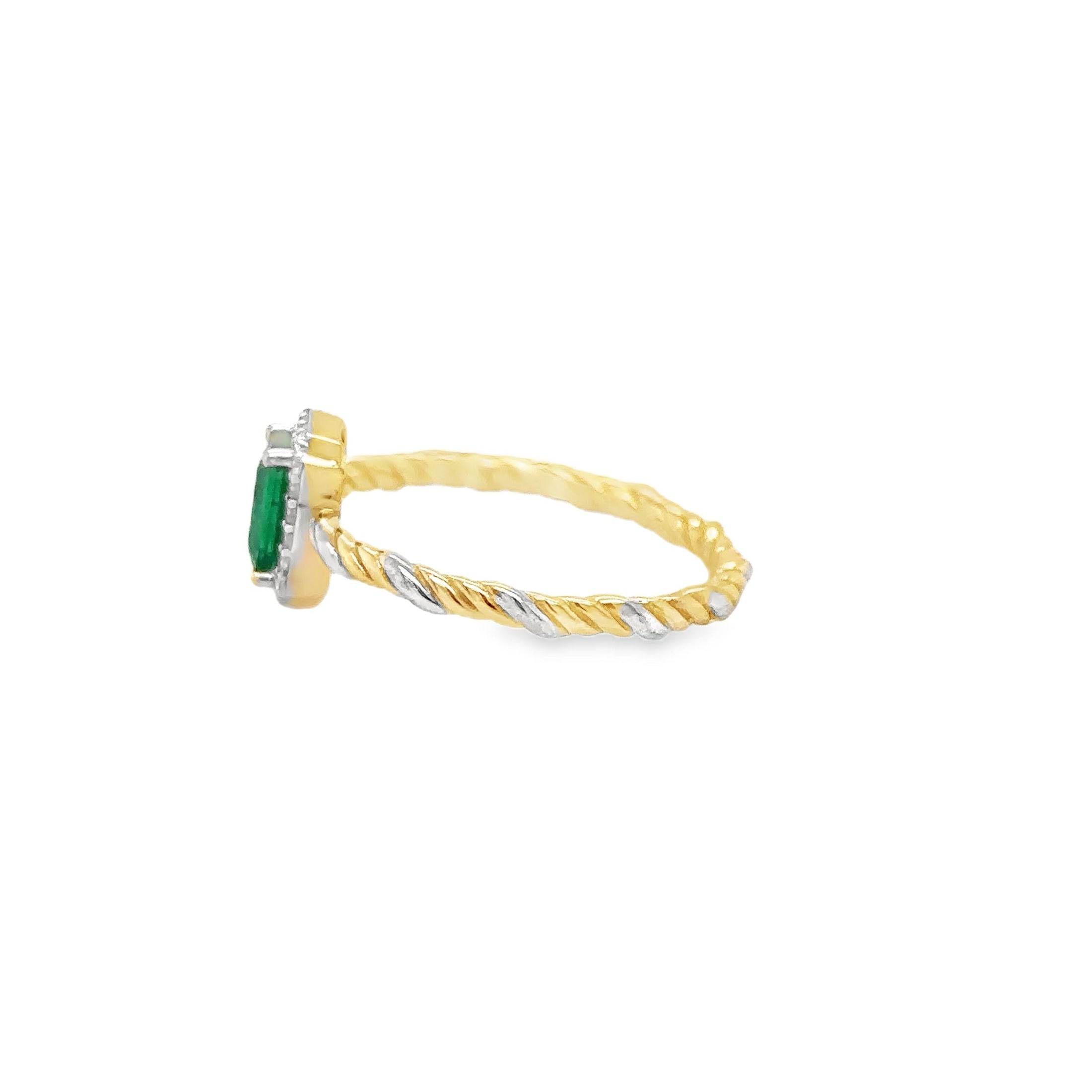 14Kt Yellow Gold Ring with Emerald and Diamonds, 0.54 CT