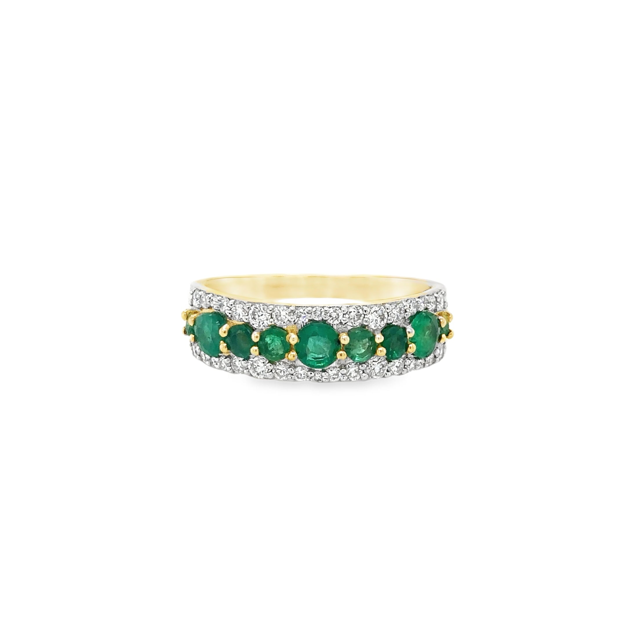Anillo De Oro Amarillo De 14Kt Con Esmeralda Y Diamantes, 1.14 CT