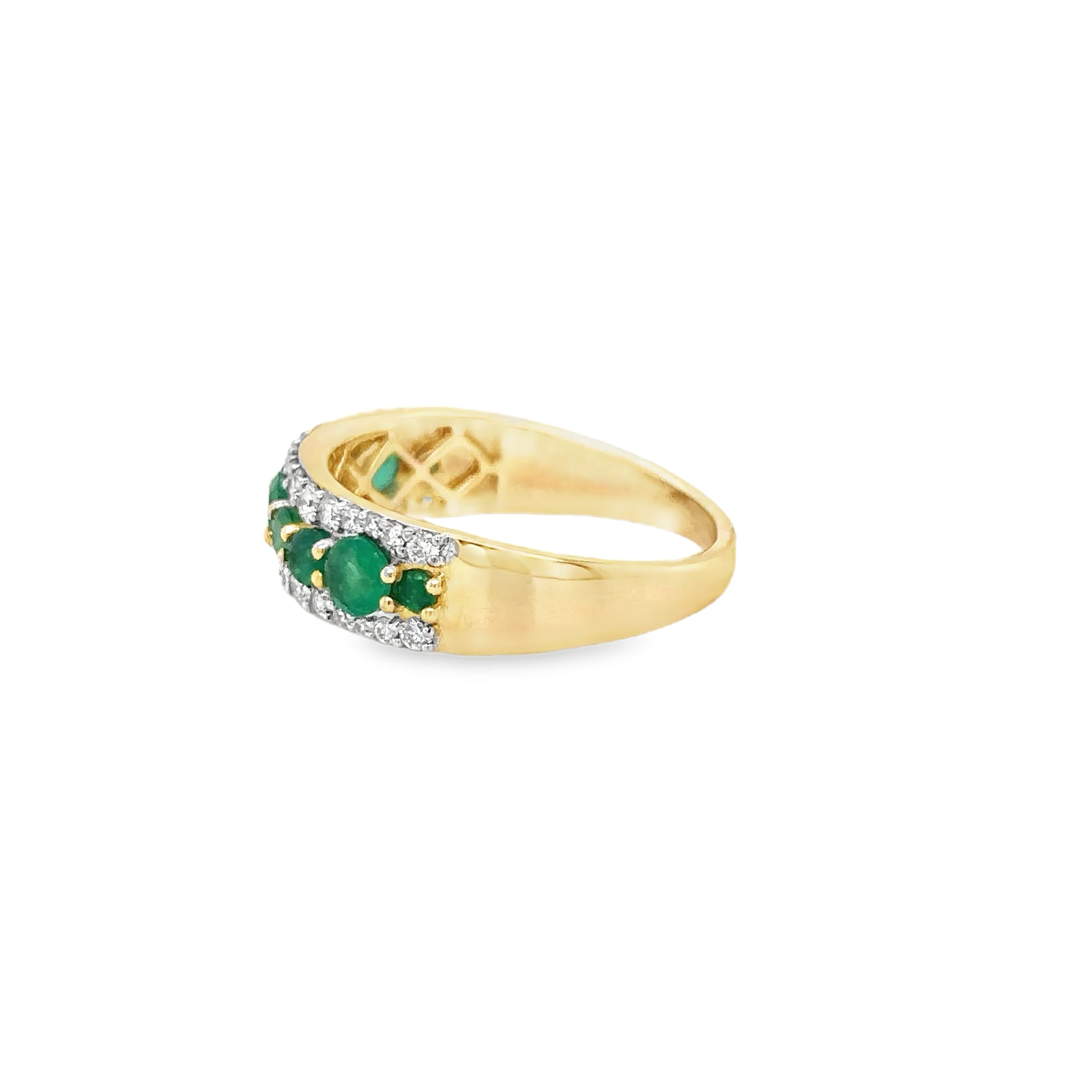 Anillo De Oro Amarillo De 14Kt Con Esmeralda Y Diamantes, 1.14 CT
