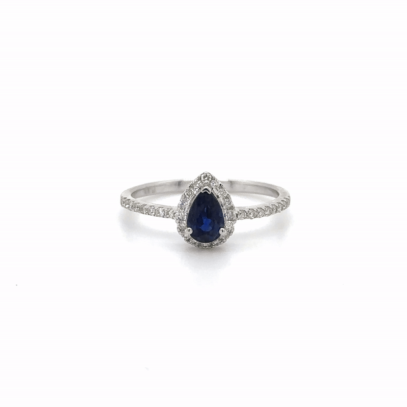 Anillo De Oro Blanco De 14K Zafiro Y Diamantes De Ceilán 0.82 Ct.