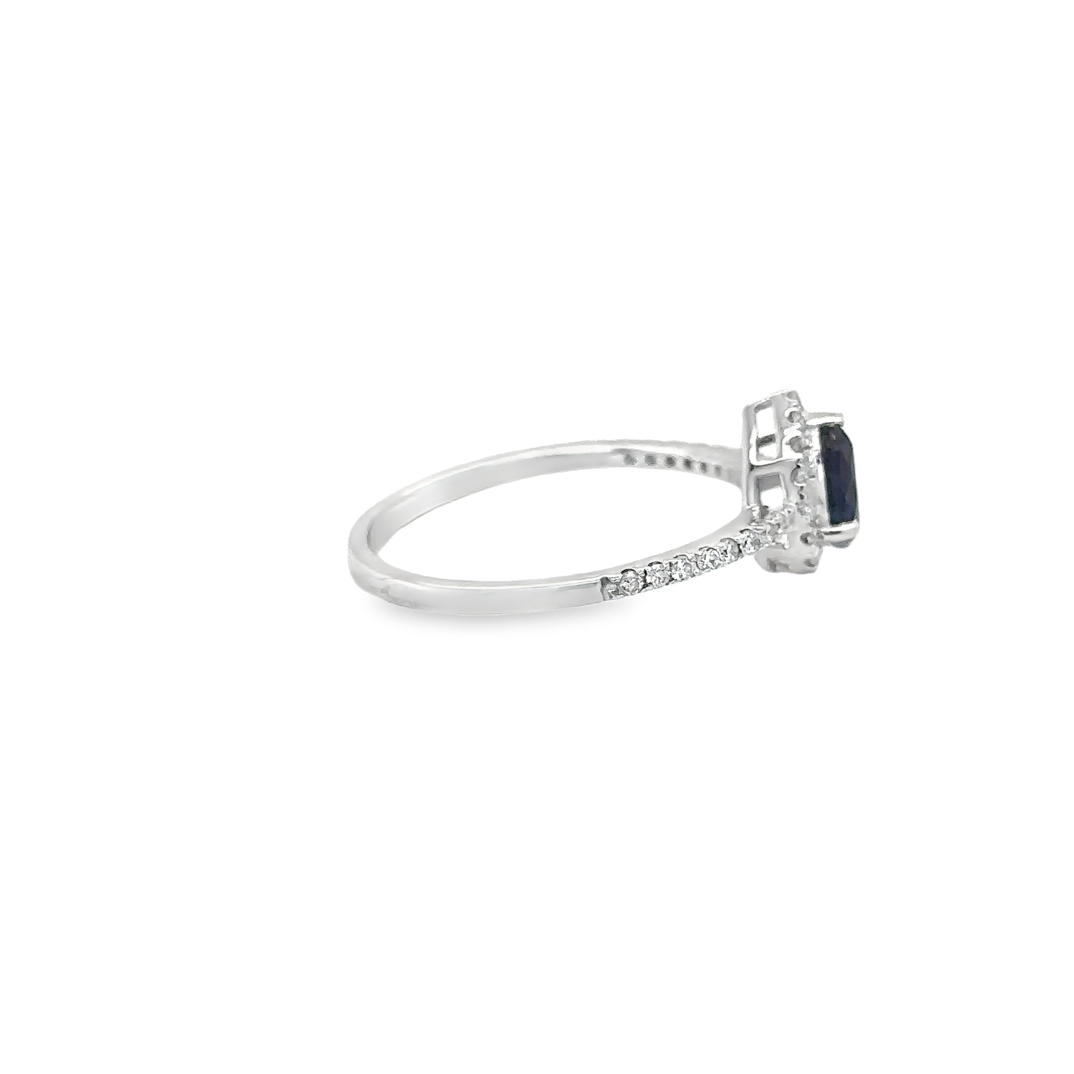 Anillo De Oro Blanco De 14K Zafiro Y Diamantes De Ceilán 0.82 Ct.