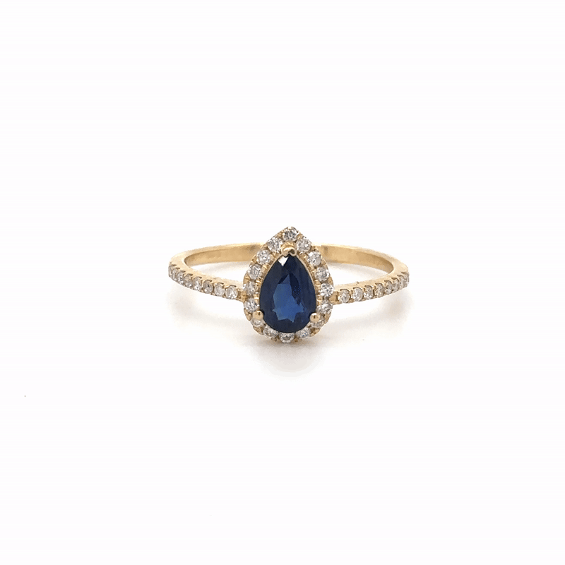 Anillo De Oro Amarillo De 14 Kt Zafiro Y Diamantes De Ceilán 1.24 Ct.
