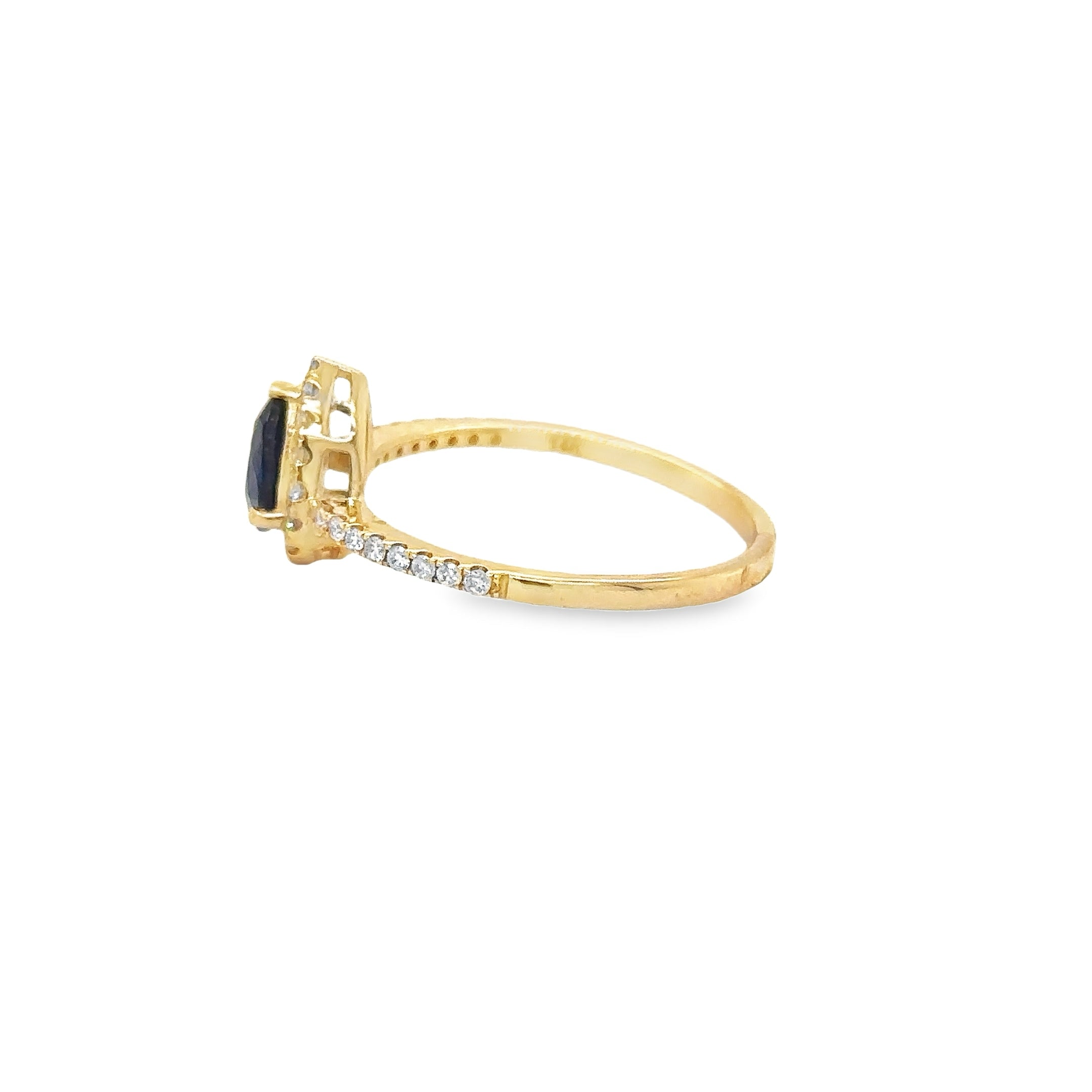 Anillo De Oro Amarillo De 14 Kt Zafiro Y Diamantes De Ceilán 1.24 Ct.