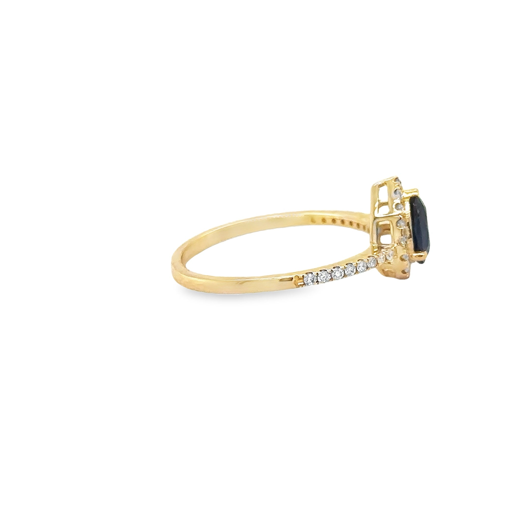 Anillo De Oro Amarillo De 14 Kt Zafiro Y Diamantes De Ceilán 1.24 Ct.