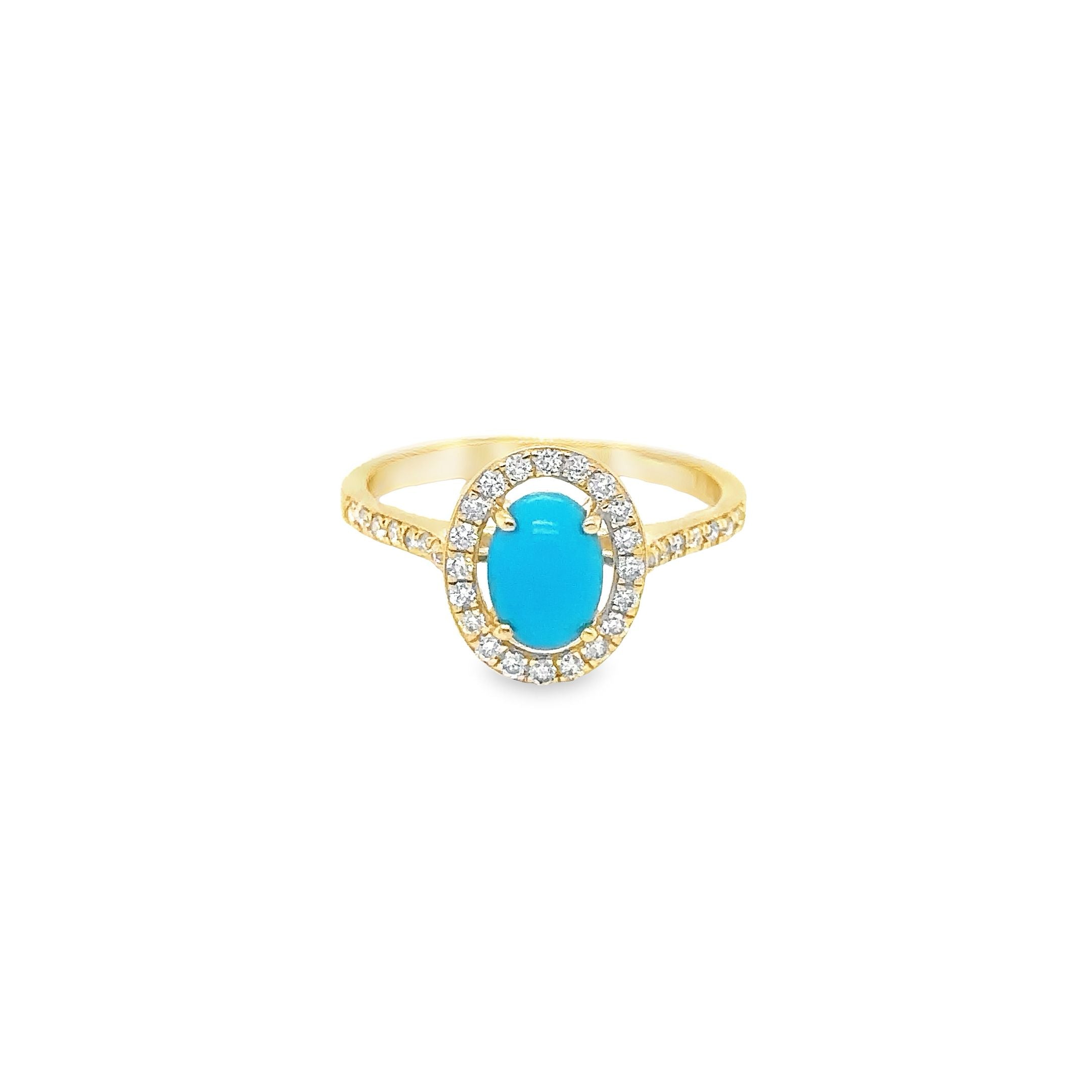 Anillo Turquesa De Oro Amarillo De 14 Quilates Con Diamantes 1.04 Ct.