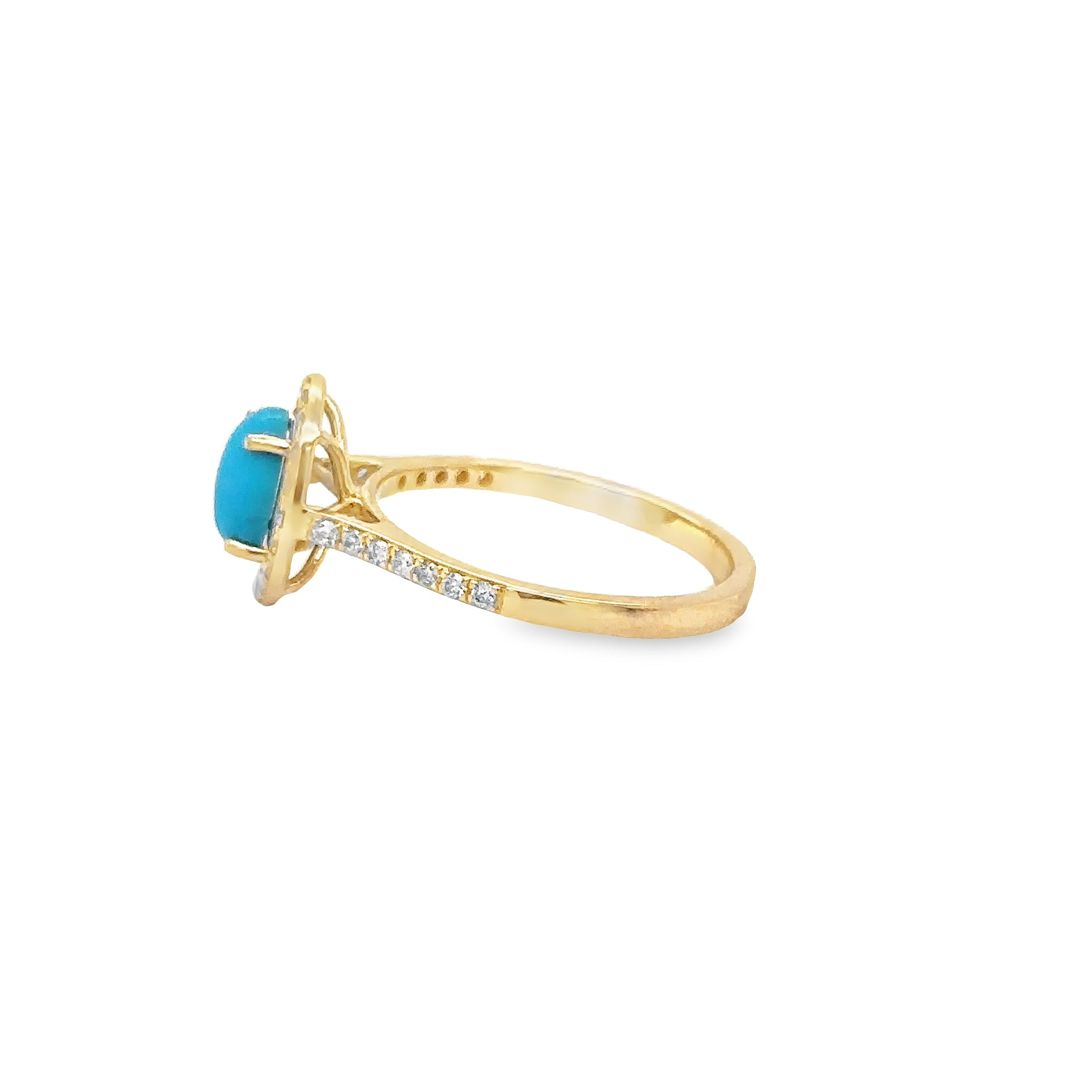 Anillo Turquesa De Oro Amarillo De 14 Quilates Con Diamantes 1.04 Ct.