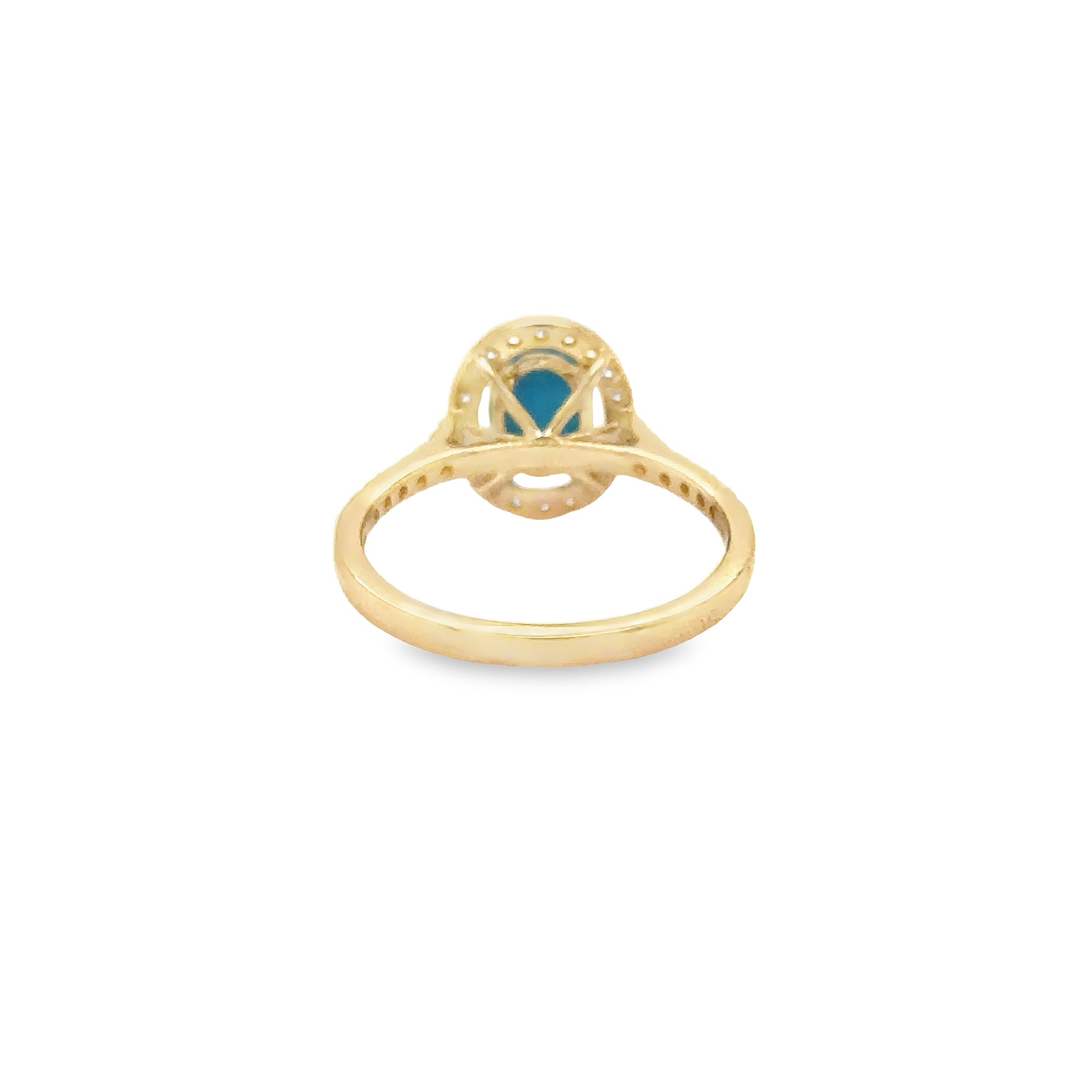 Anillo Turquesa De Oro Amarillo De 14 Quilates Con Diamantes 1.04 Ct.