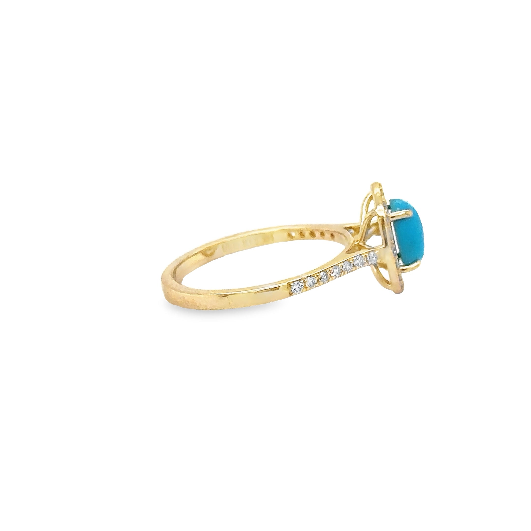 Anillo Turquesa De Oro Amarillo De 14 Quilates Con Diamantes 1.04 Ct.