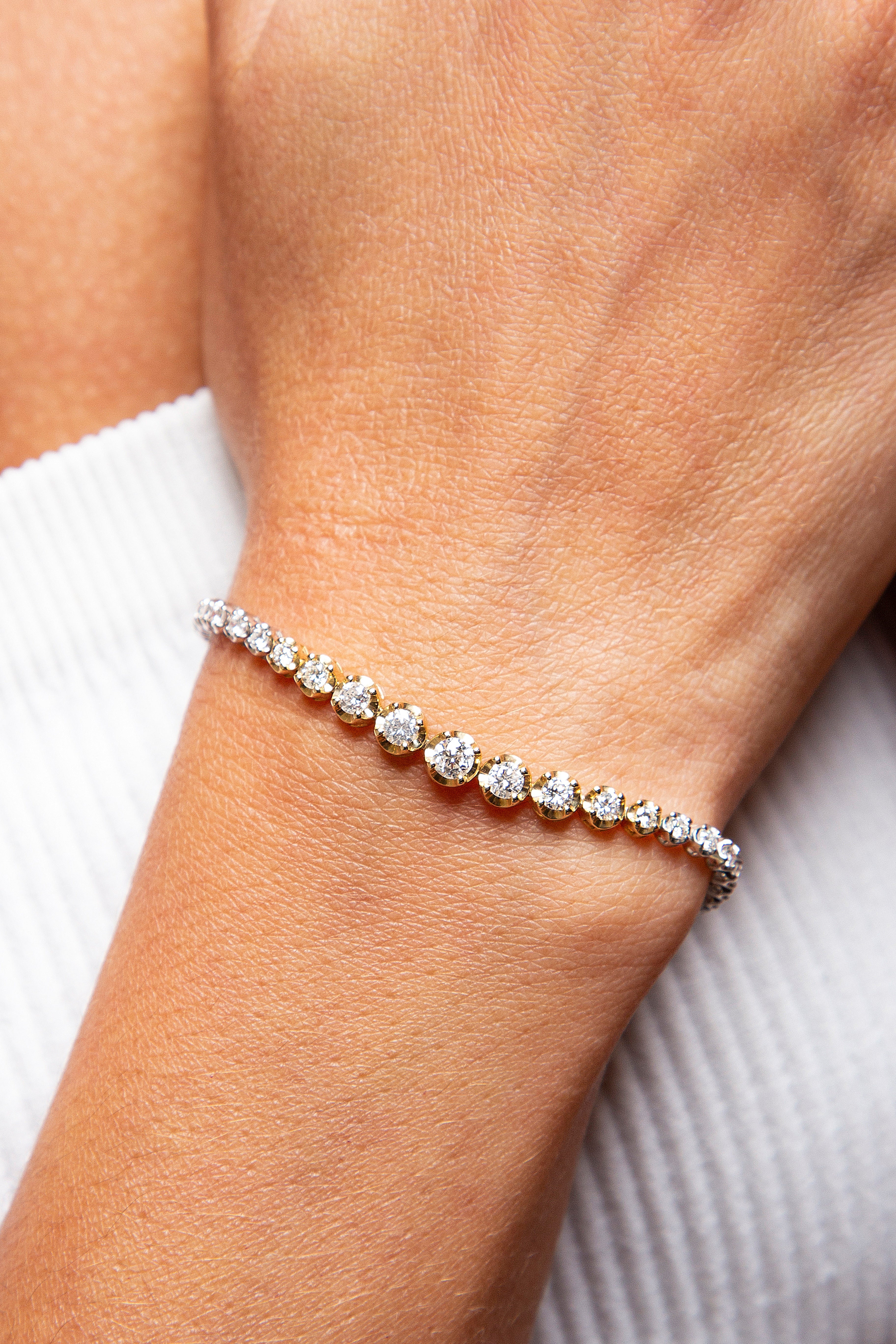 Pulsera Tennis Diamante Oro Blanco / Amarillo 14K 2.18 ct.