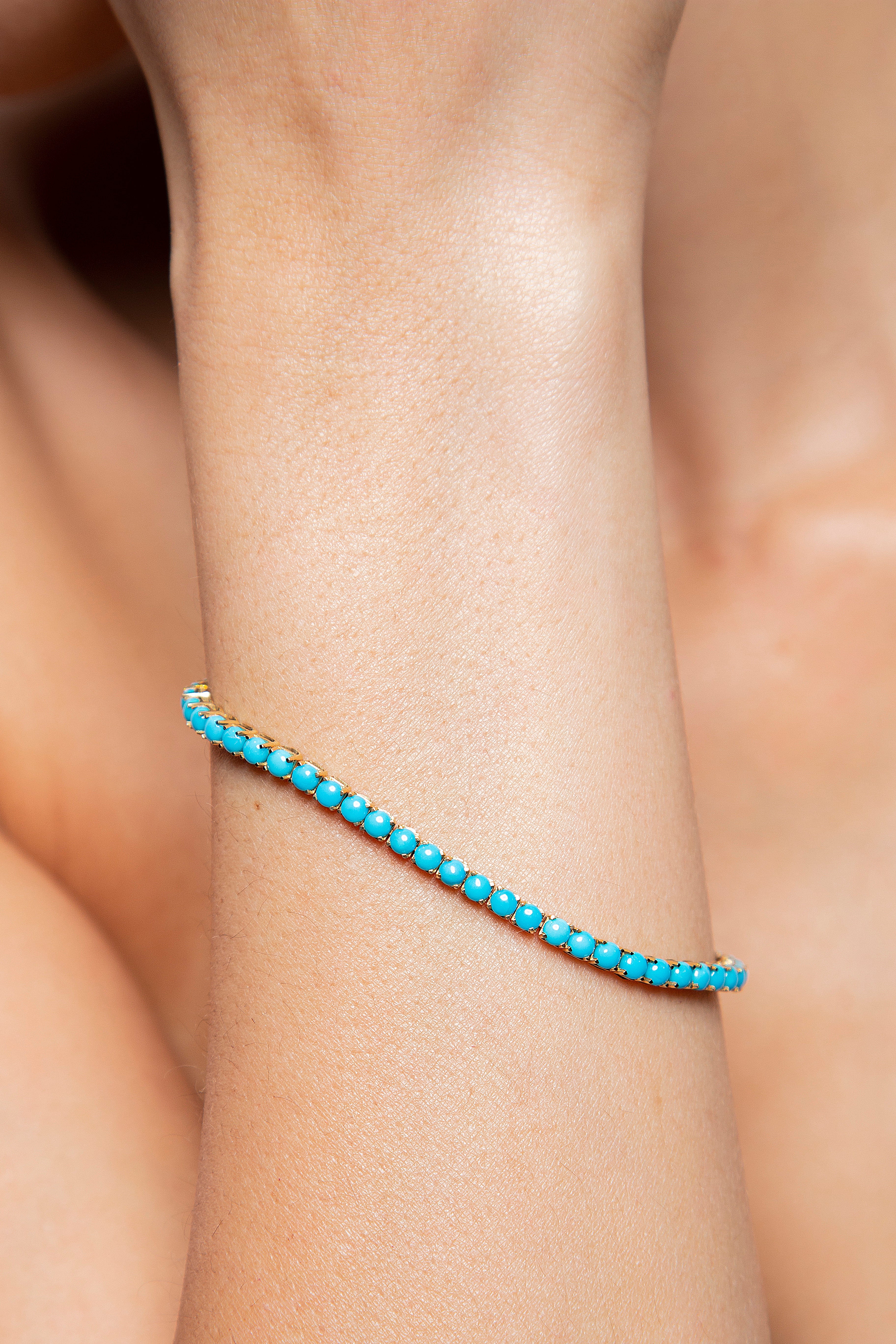 Pulsera Tennis Turquesa Oro Amarillo 14K 6.25 ct.