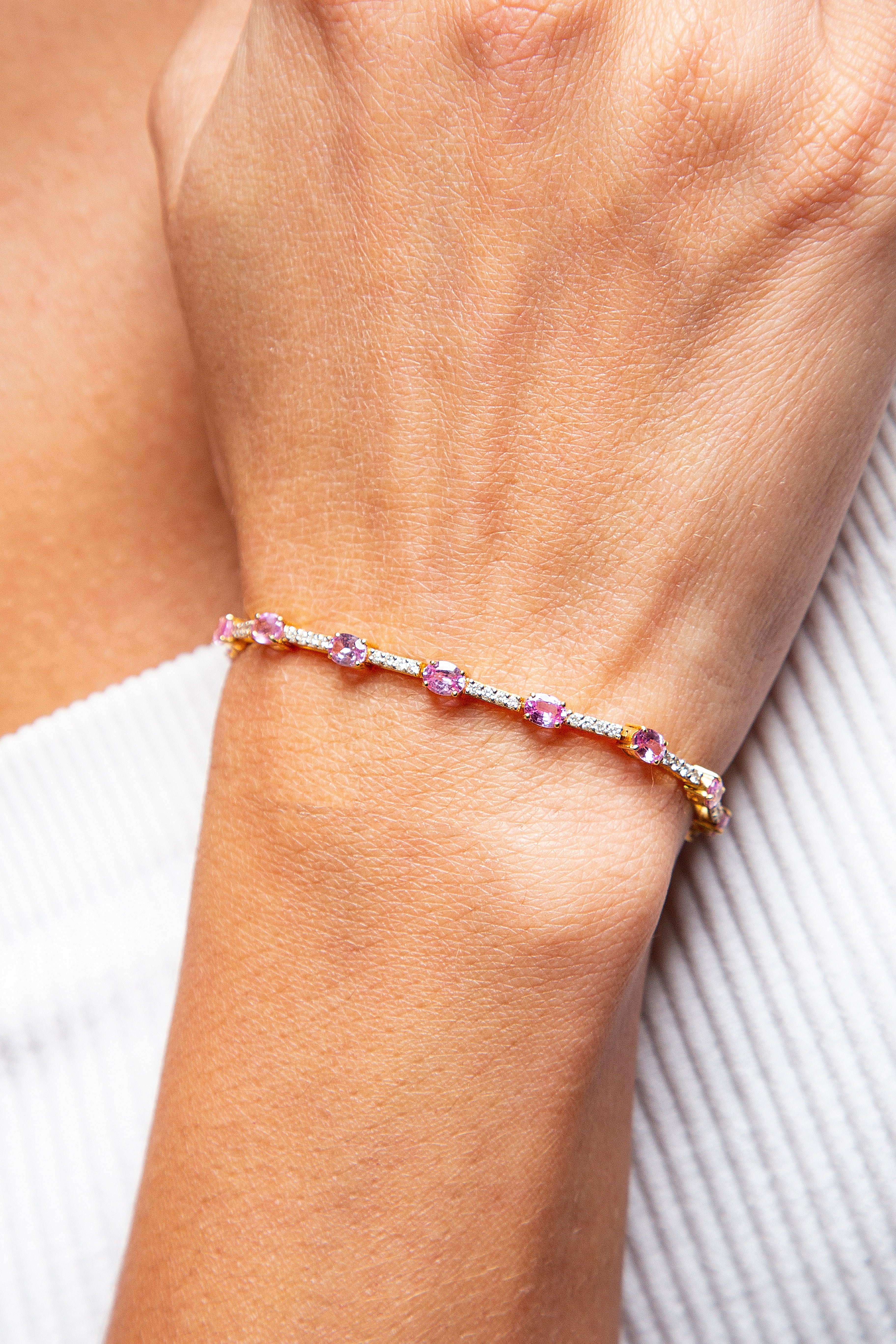 Pulsera Diamante Zafiro Rosa Oro Amarillo 14K  ct.
