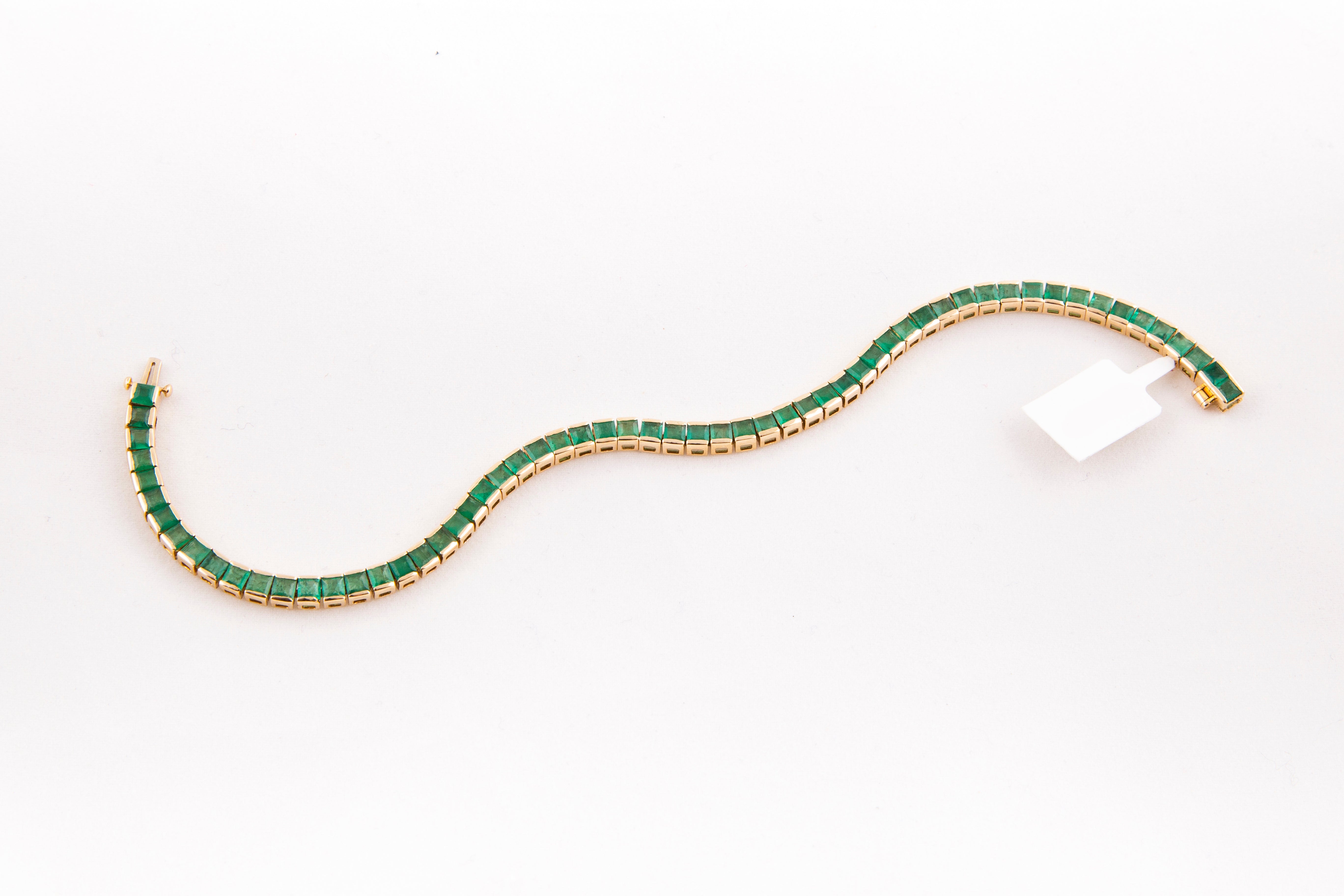 Pulsera Tennis Esmeralda Oro Amarillo 14K 6.49 ct.