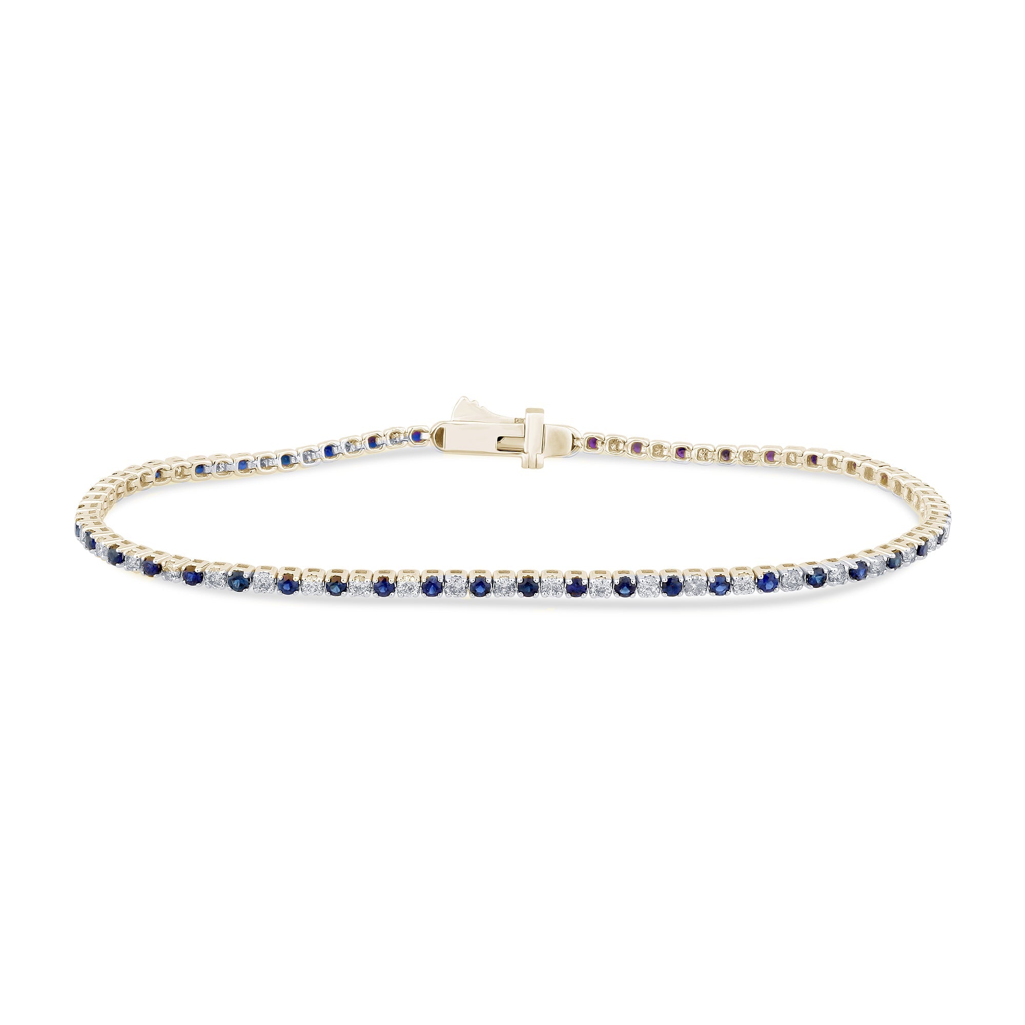 Pulsera Tennis De Zafiro Azul Y Diamante En Oro Amarillo De 14K 2.00Ct