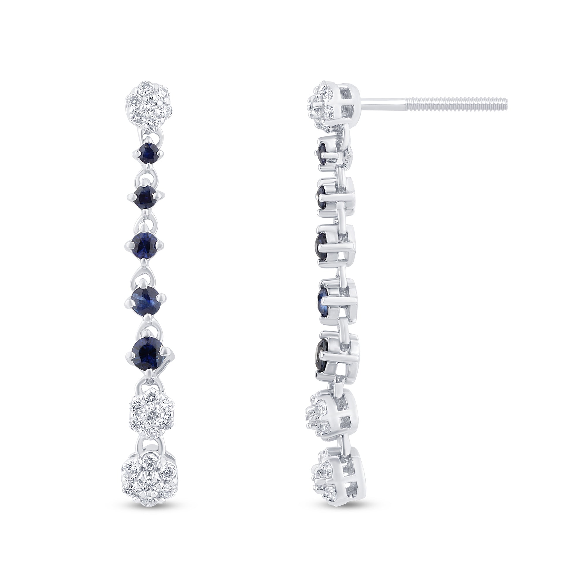14K white gold drop earrings with diamonds and blue sapphire, 0.5CT.