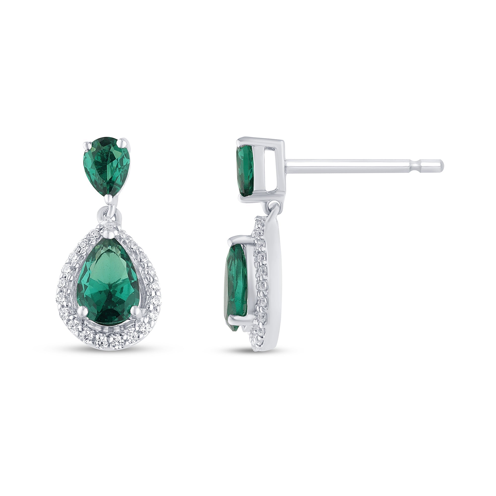 Diamond &amp; Emerald Earrings in 14K Yellow Gold 1.12 CT