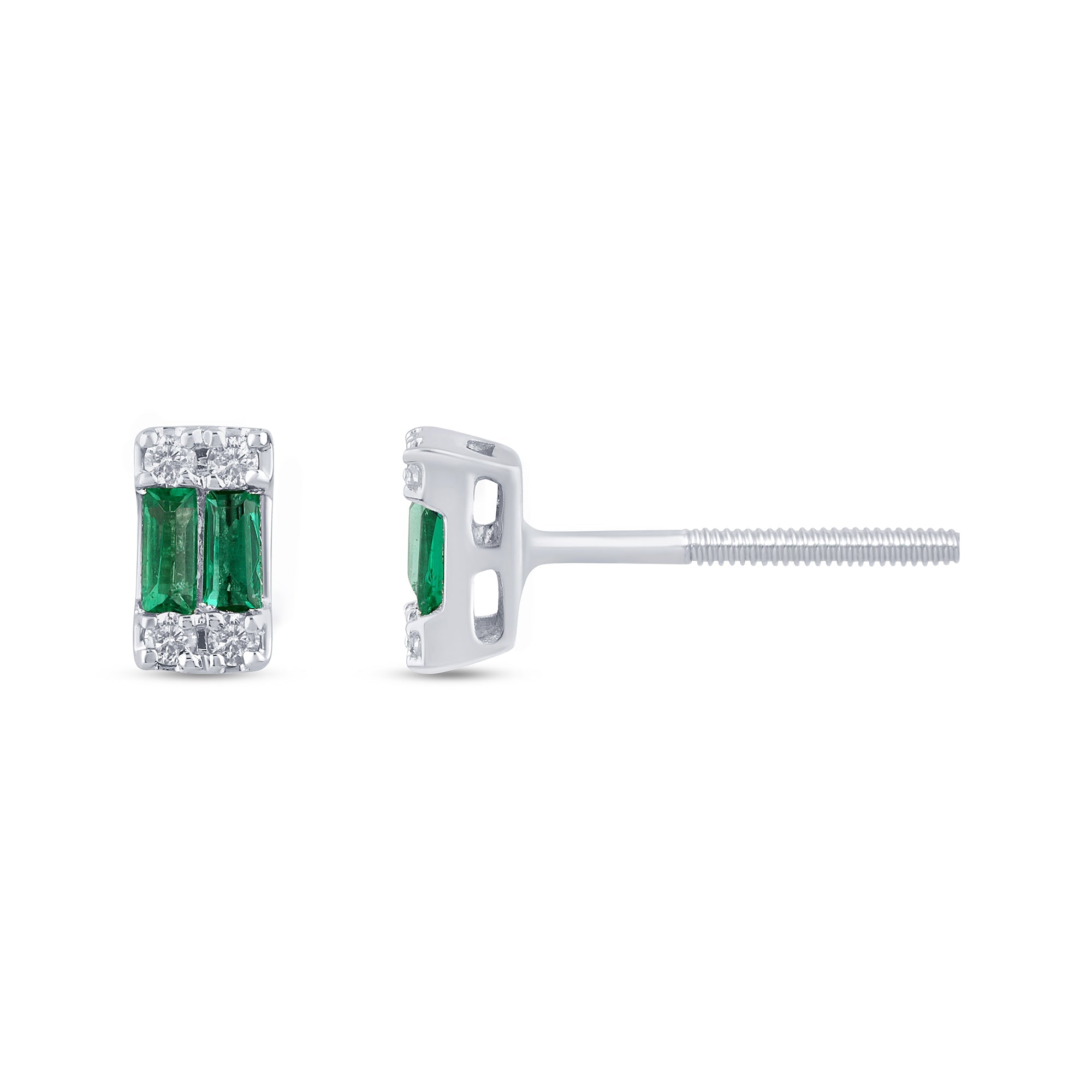 Diamond &amp; Emerald Earrings in 14K White Gold 0.16 CT