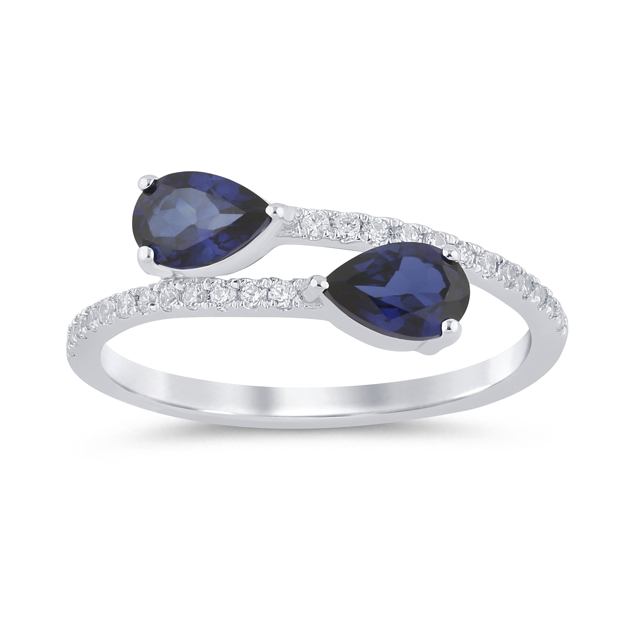 14K White Gold Pear-Shaped Blue Sapphire and Diamond Ring, 1.11CT.