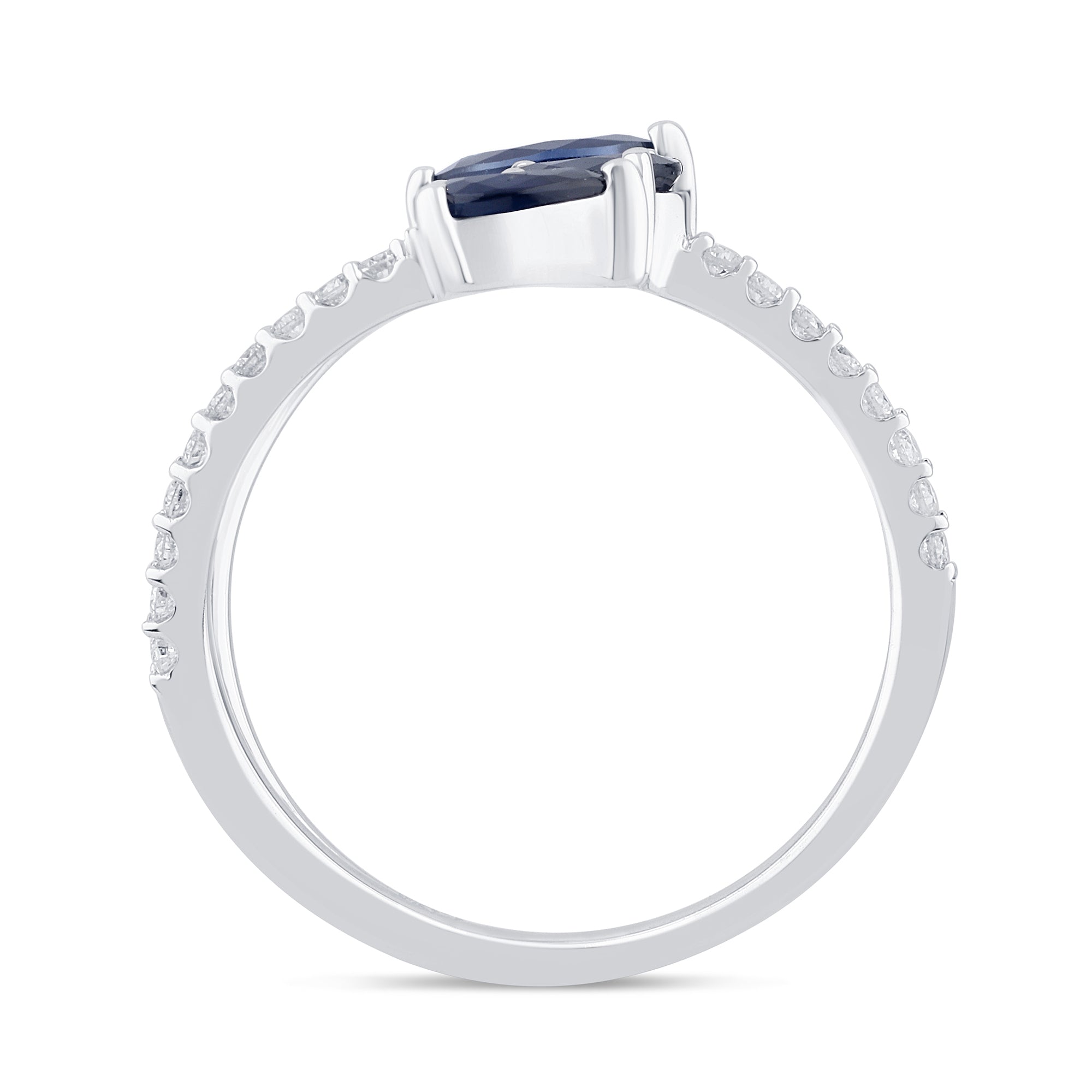 Anillo envolvente con zafiro azul y diamantes en oro blanco de 14K, 1.08CT.