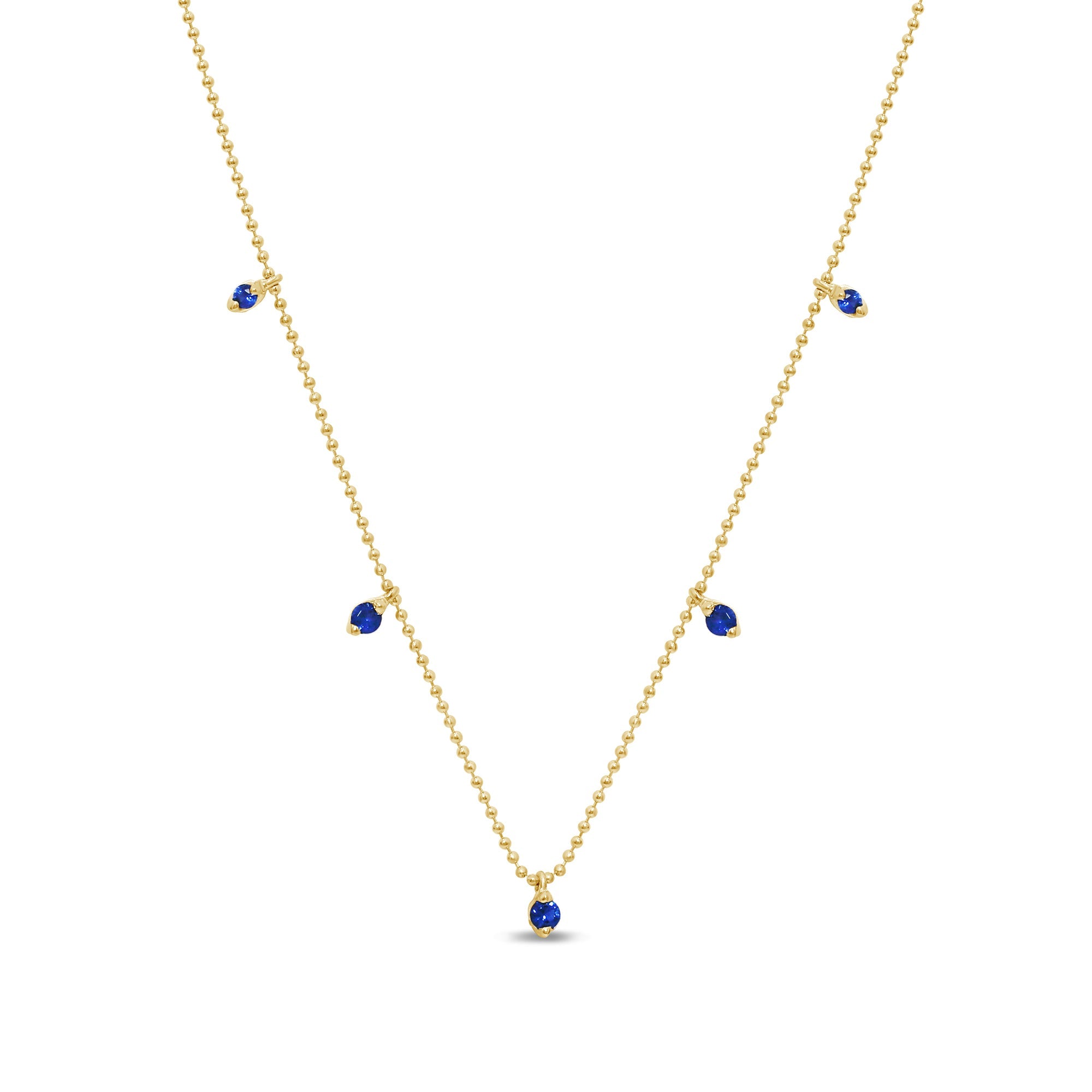 Collar con colgante de cadena estilo cuentas de zafiro azul de oro amarillo de 14K, 0.31CT.