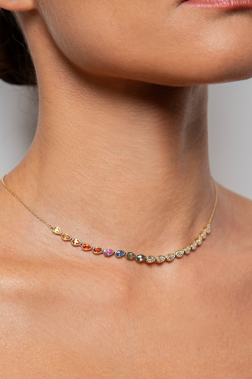 Collar Diamante Multi Zafiro Oro Amarillo 14K 2.53 ct.