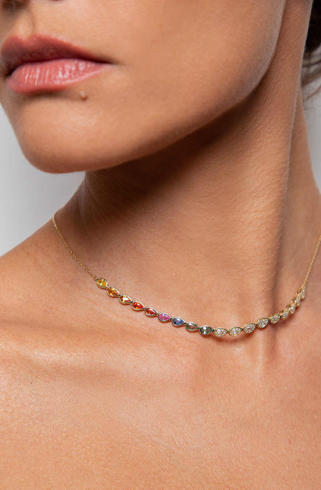 Collar Diamante Multi Zafiro Oro Amarillo 14K 2.53 ct.