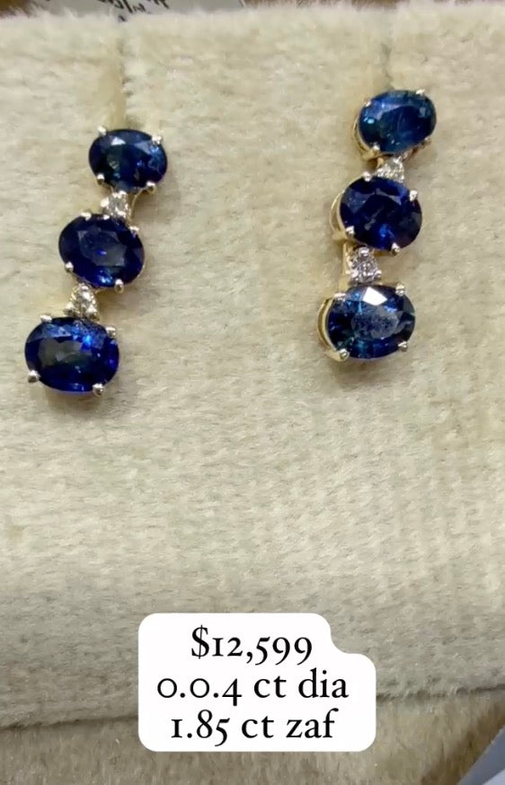 Aretes Zafiro .04 diamante, 1.85 ct de zafiro
