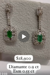 Aretes diamante con esmeralda 0.9ct y esmeralda 0.55 ct