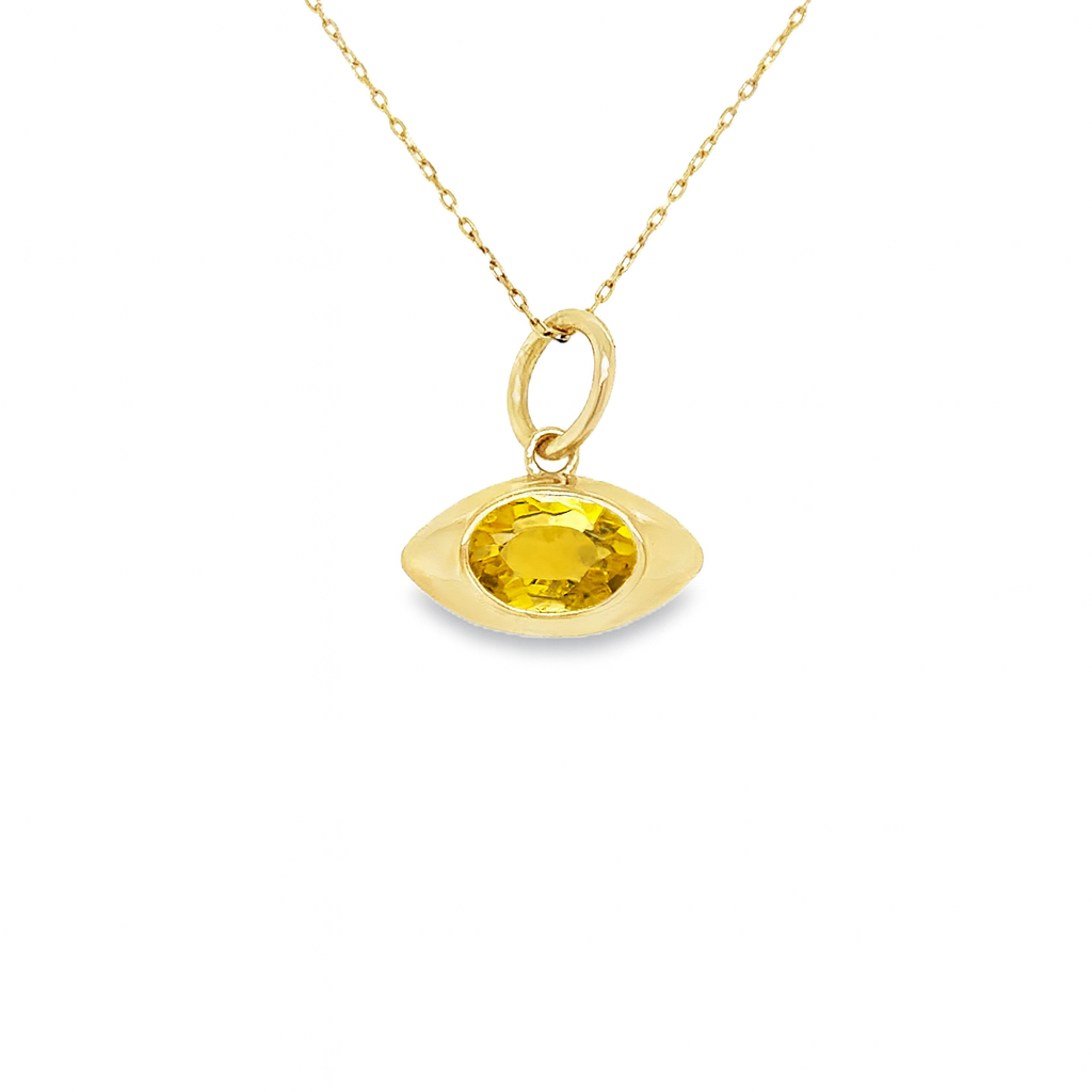 Colgante De Ojo Malvado De Zafiro Amarillo De Oro Amarillo De 14Kt 0.95 Ct.