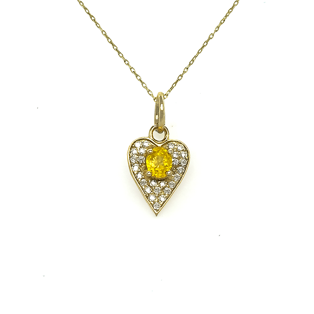 Colgante Corazón De Oro Amarillo De 14 Quilates Con Zafiro Amarillo Y Diamantes 0.68 Ct.
