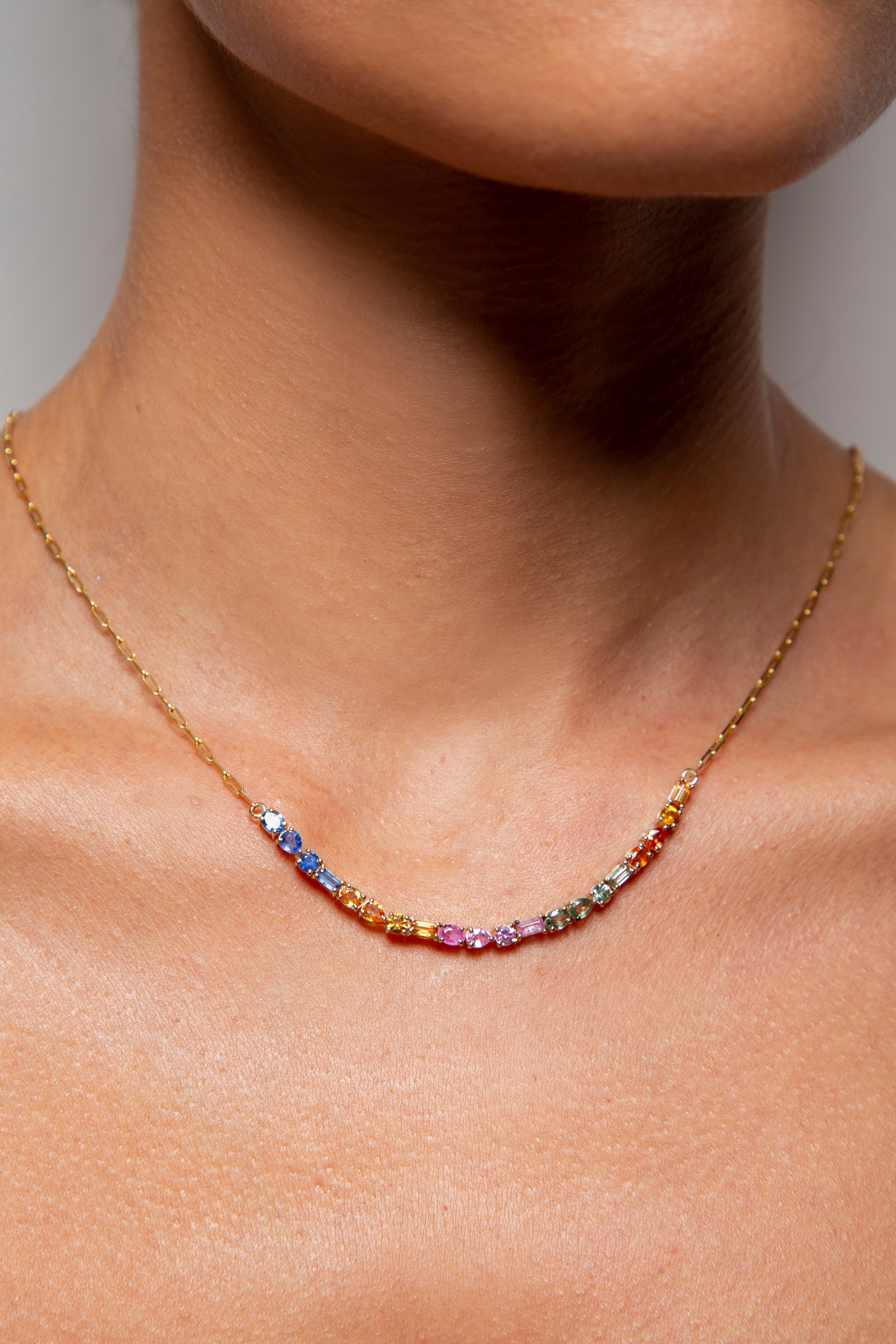 Collar Multi Zafiro en Oro Amarillo 14K