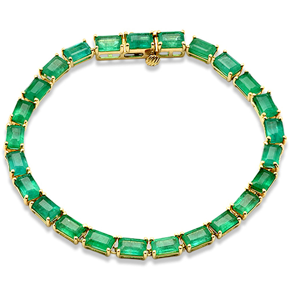 Pulsera Tennis De Esmeralda Y Piedra Preciosa En Oro Amarillo De 14K 14 cts