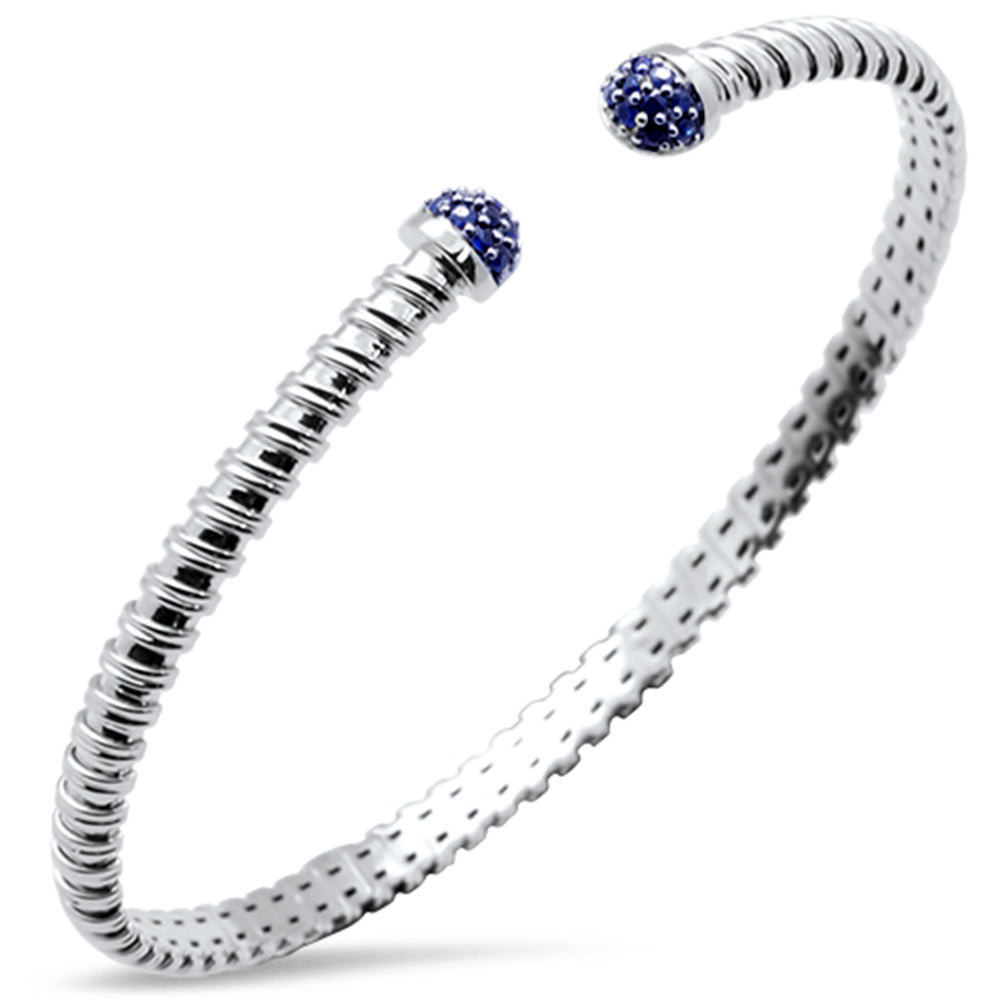 Pulsera Bangle De Zafiro Azul Y Piedra Preciosa En Oro Blanco De 14K .25Ct