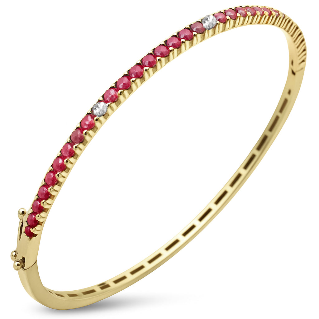 Pulsera Bangle De Rubí Y Diamante Y Piedra Preciosa En Oro Amarillo De 14K 1.63Ct