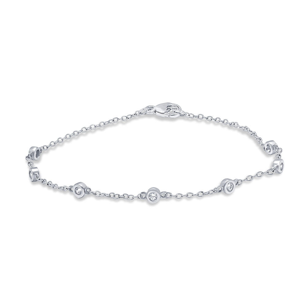 Pulsera Station De Diamante En Oro Blanco De 14K .20Ct