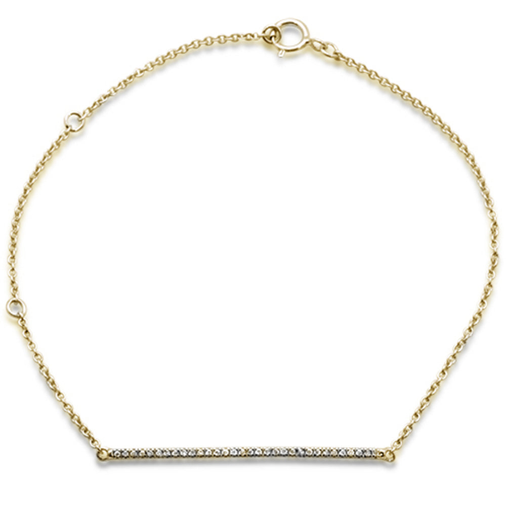 14K Yellow Gold Modern Bar Bracelet with 0.07ct Diamonds, 7" Adjustable Length