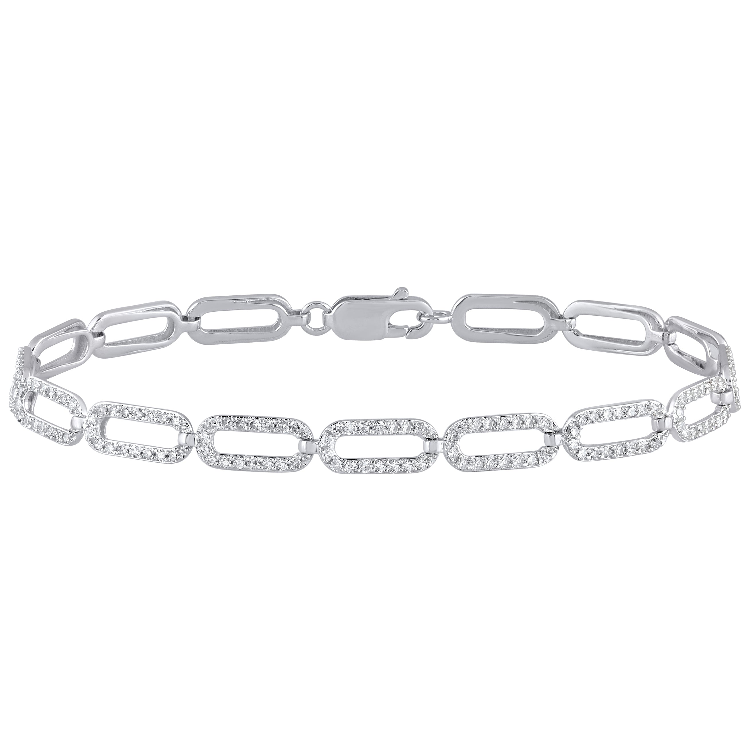 Pulsera Paperclip De Diamante En Oro Blanco De 14K 0.51Ct