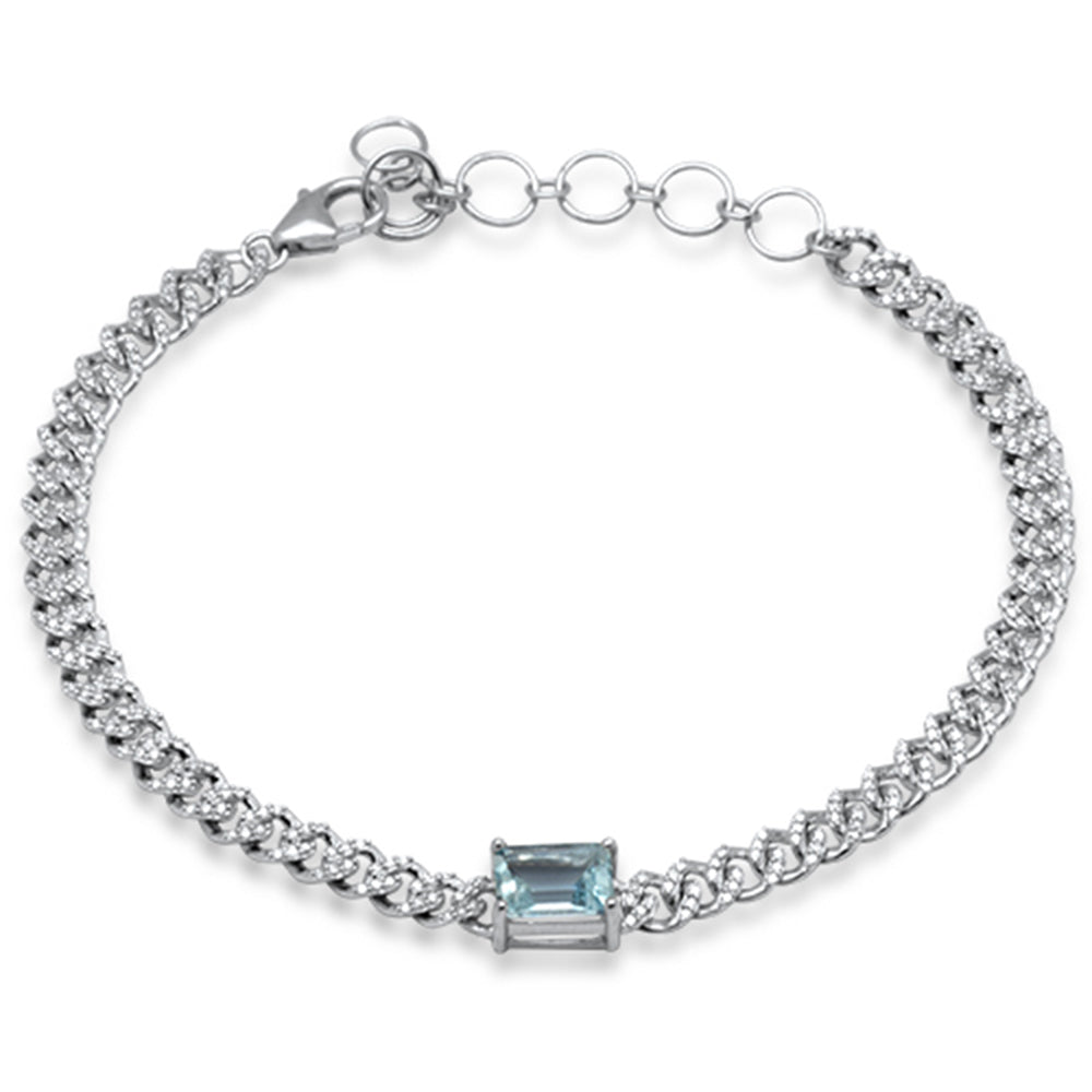Pulsera Cubana De Diamante Y Piedra Preciosa En Oro Blanco De 14K 1.46Ct